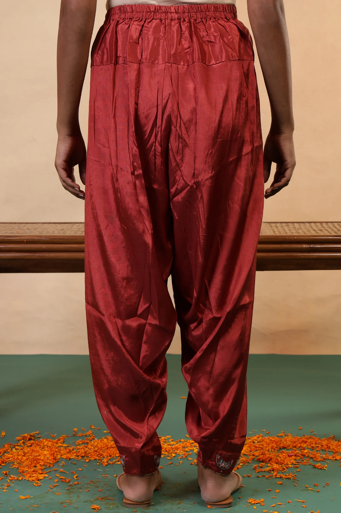 Folksong Brick Red Viscose Regular-Fit Ethnic Motif Salwar - Image 3