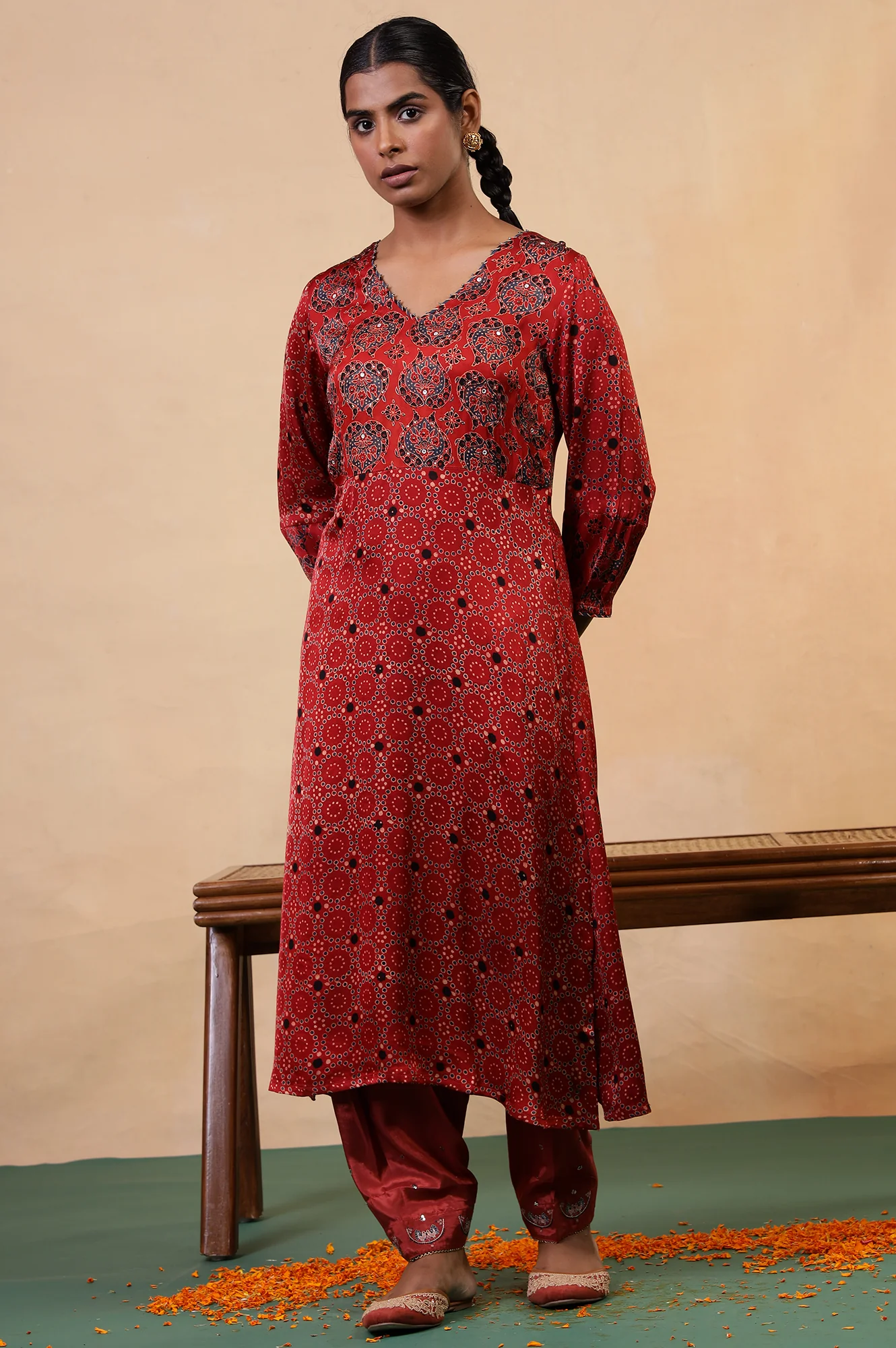 Folksong Brick Red Viscose Regular-Fit Ethnic Motif Salwar - Image 6