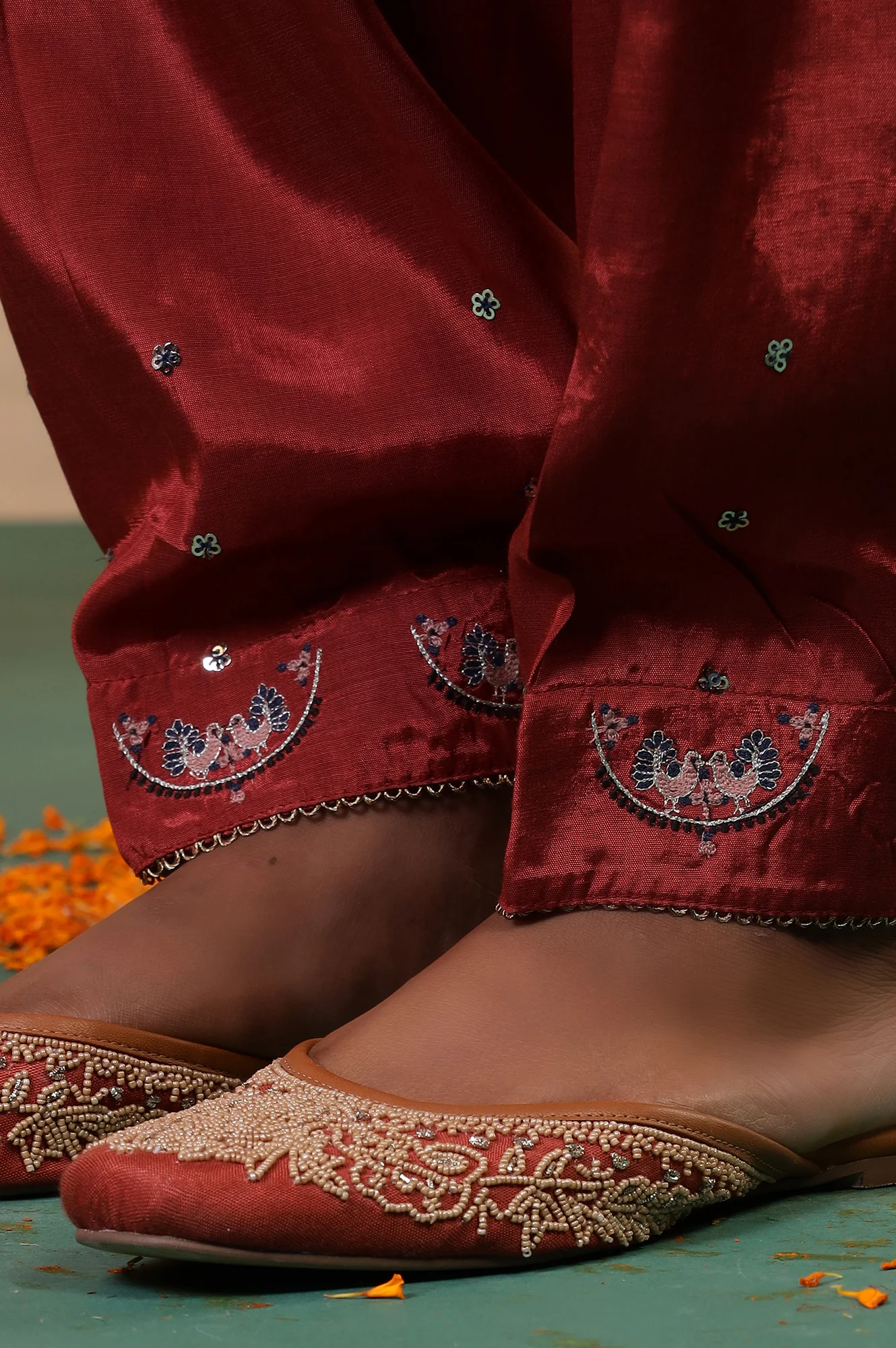 Folksong Brick Red Viscose Regular-Fit Ethnic Motif Salwar - Image 7