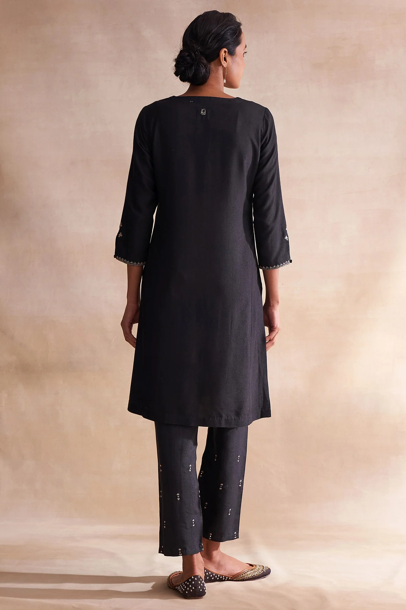 Folksong By W Black Modal Satin Embroidered kurta - Image 2