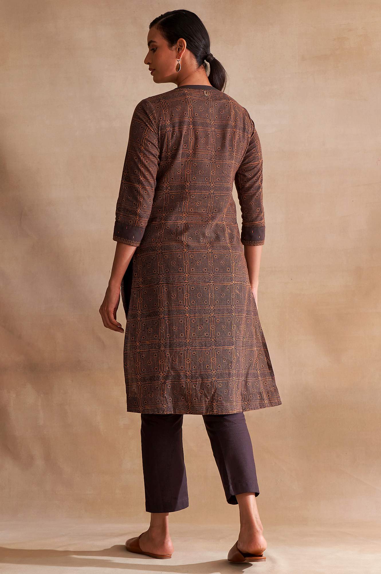 Folksong By W Dark Brown Handblock Print kurta - Image 2