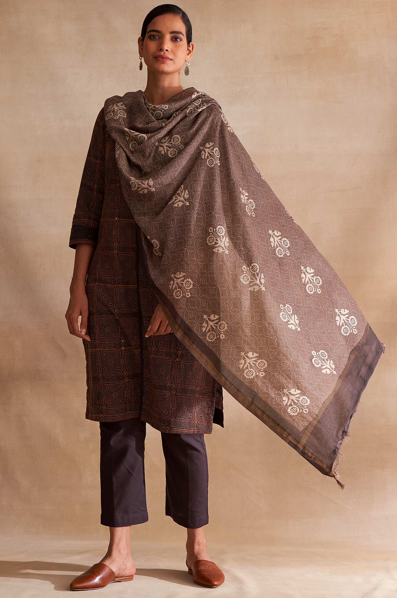 Folksong By W Dark Brown Handblock Print kurta - Image 5