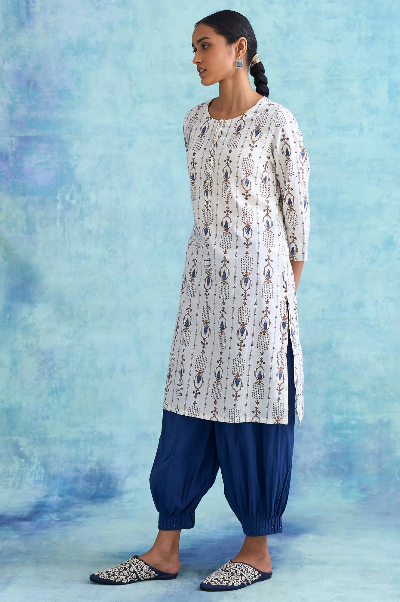 Folksong By W Ecru Handblock Dabu Print kurta - Image 3