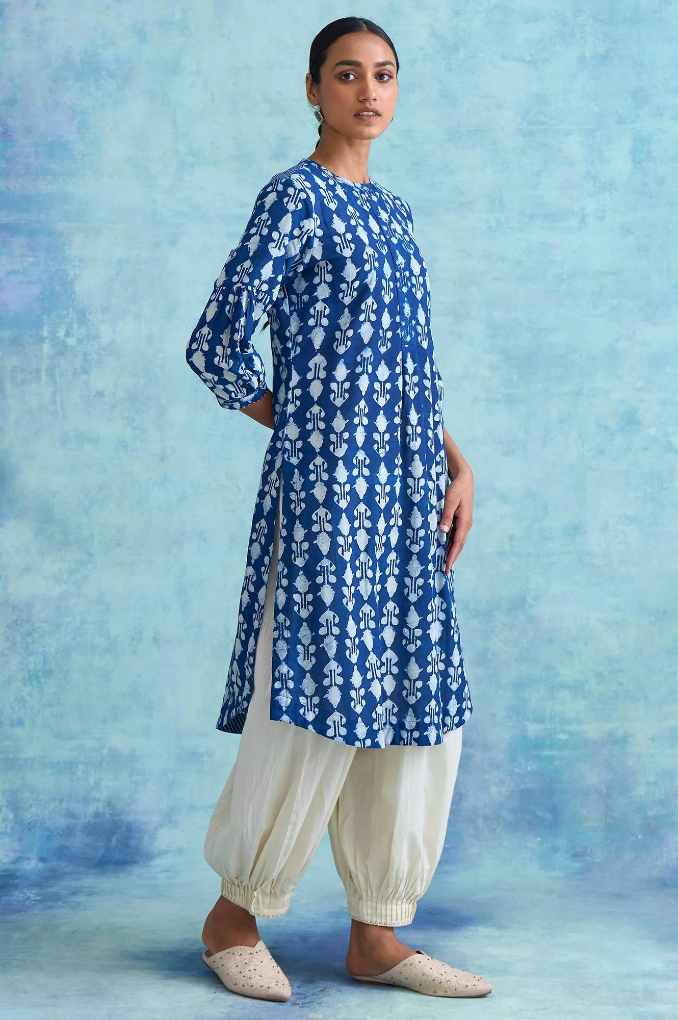 Folksong By W Indigo Booti Dabu Print kurta - Image 4