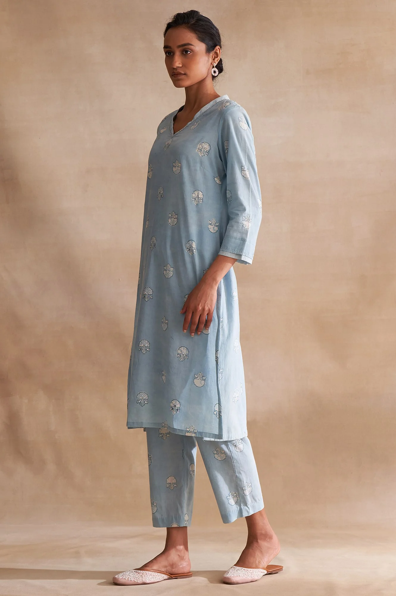 Folksong By W Light Blue Handblock Dabu Print kurta - Image 3