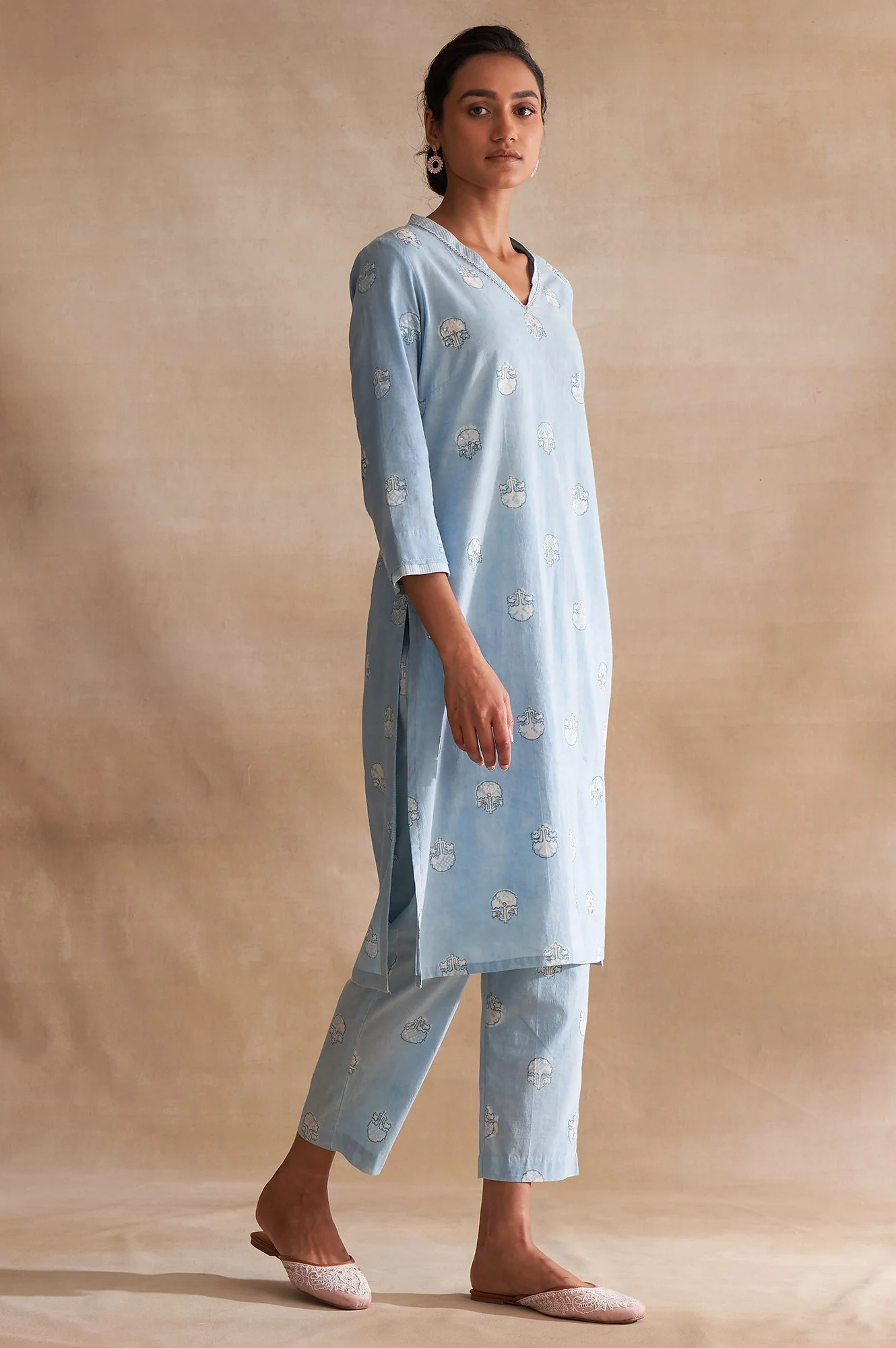 Folksong By W Light Blue Handblock Dabu Print kurta - Image 4