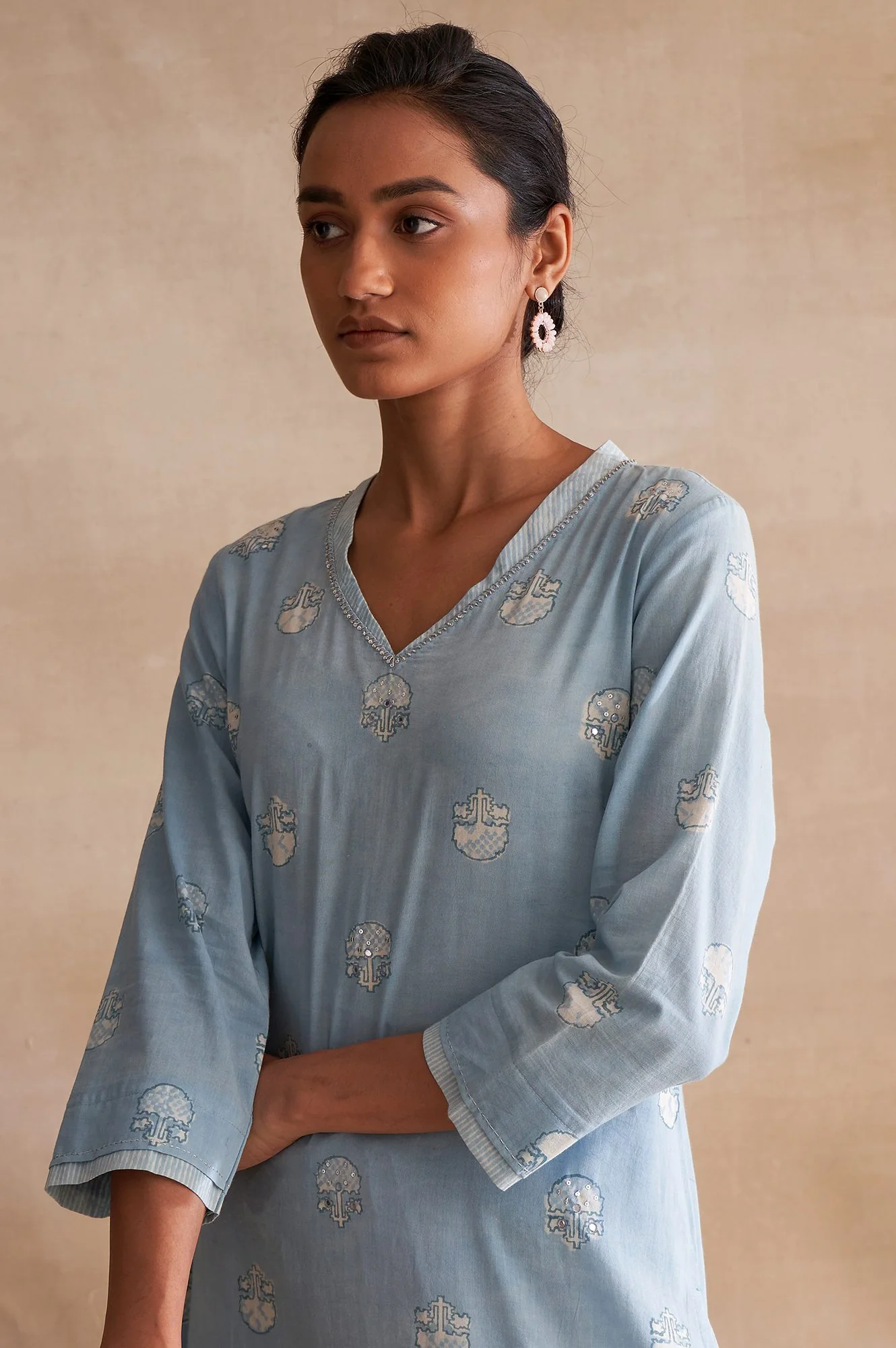 Folksong By W Light Blue Handblock Dabu Print kurta - Image 5