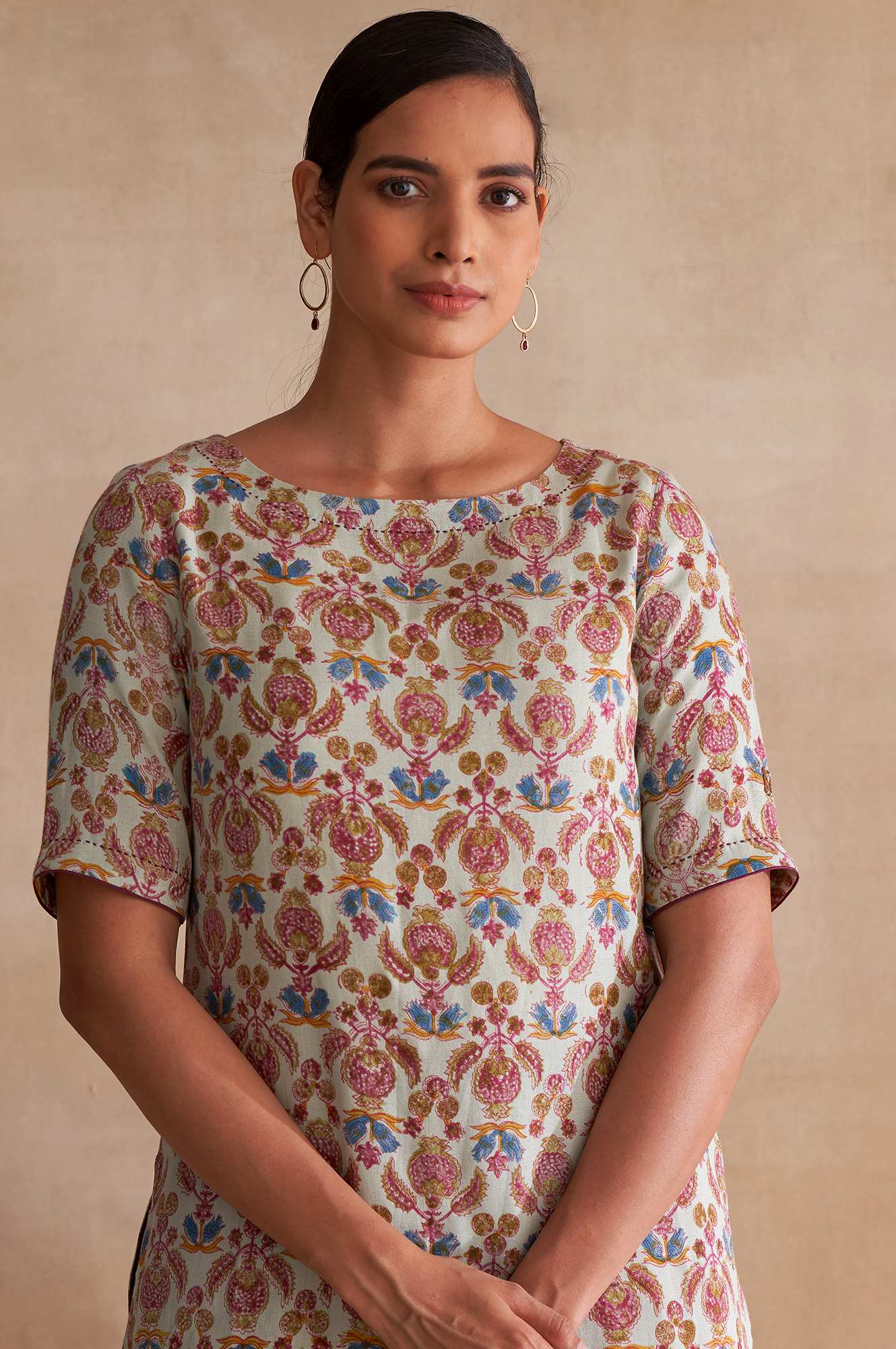 Folksong By W Light Blue Handblock Print kurta - Image 5