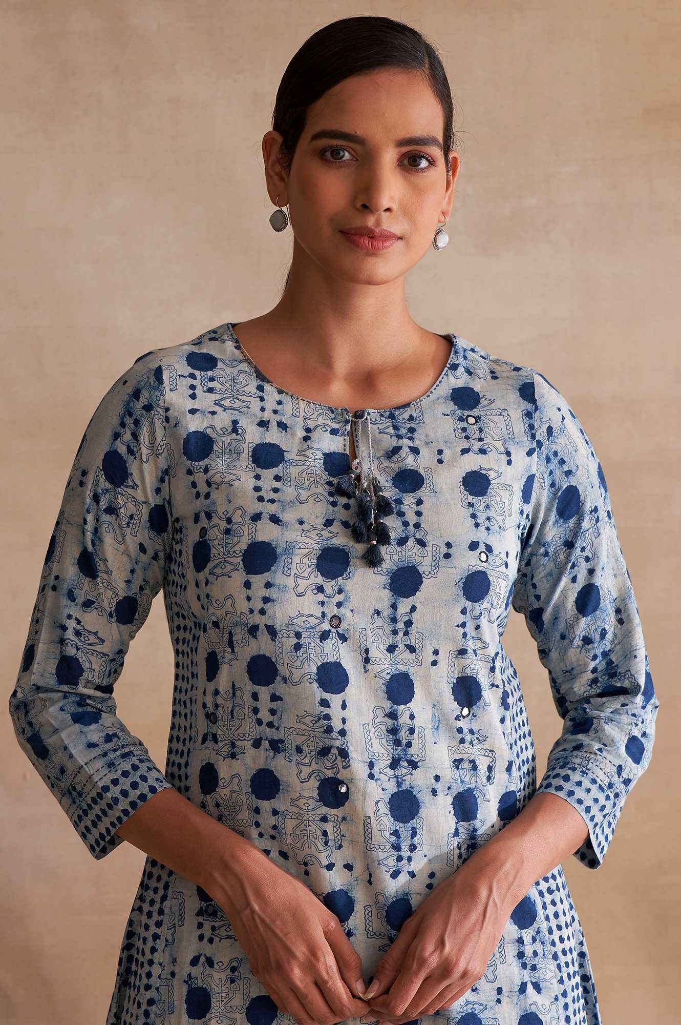 Folksong By W Light Grey Handblock Dabu Print kurta - Image 5