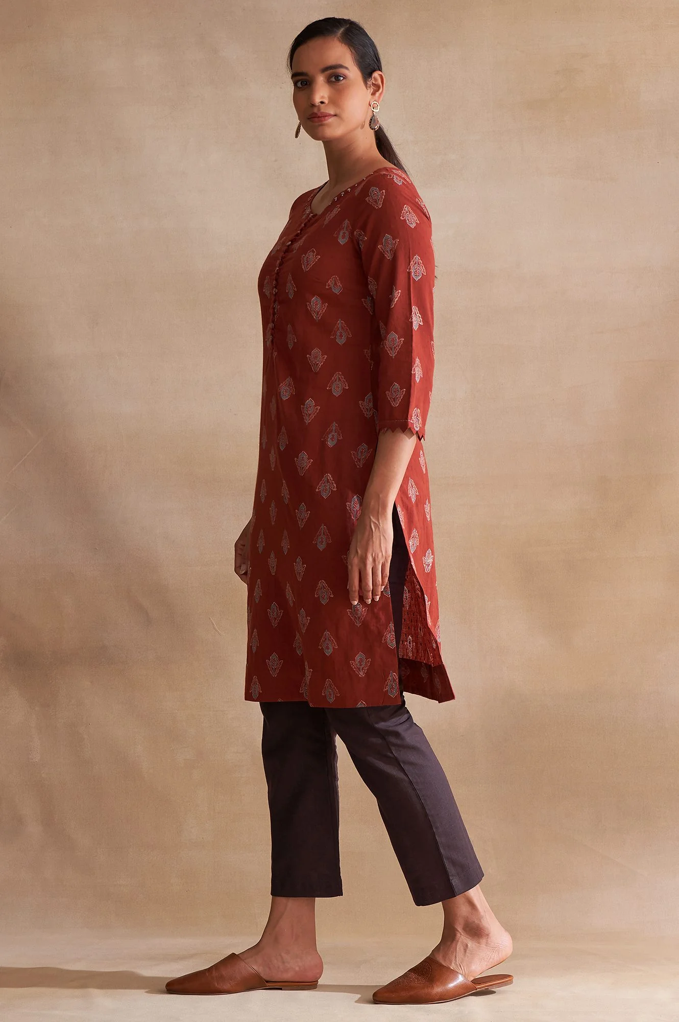 Folksong By W Red Handblock Print kurta - Image 3