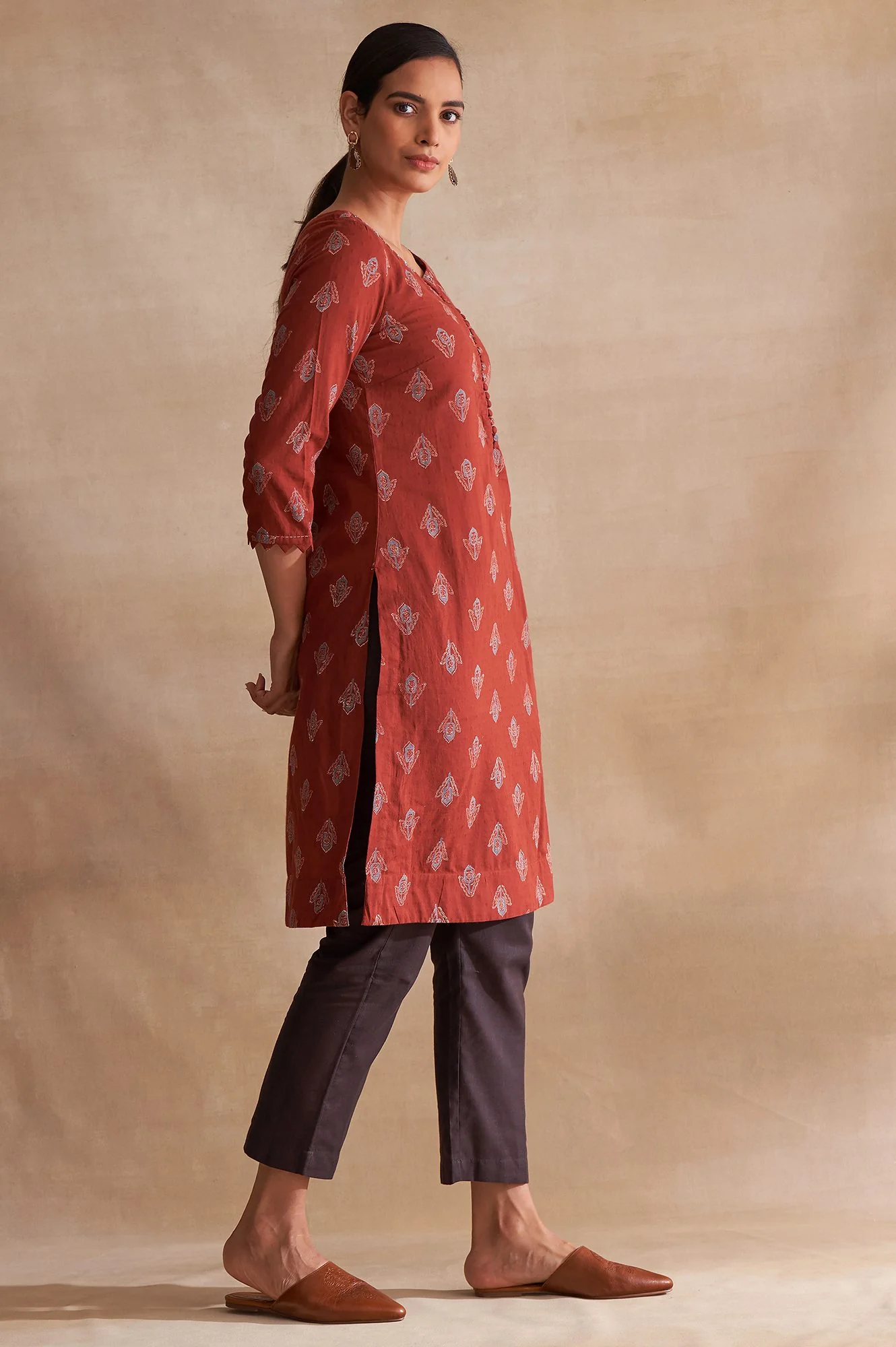 Folksong By W Red Handblock Print kurta - Image 4