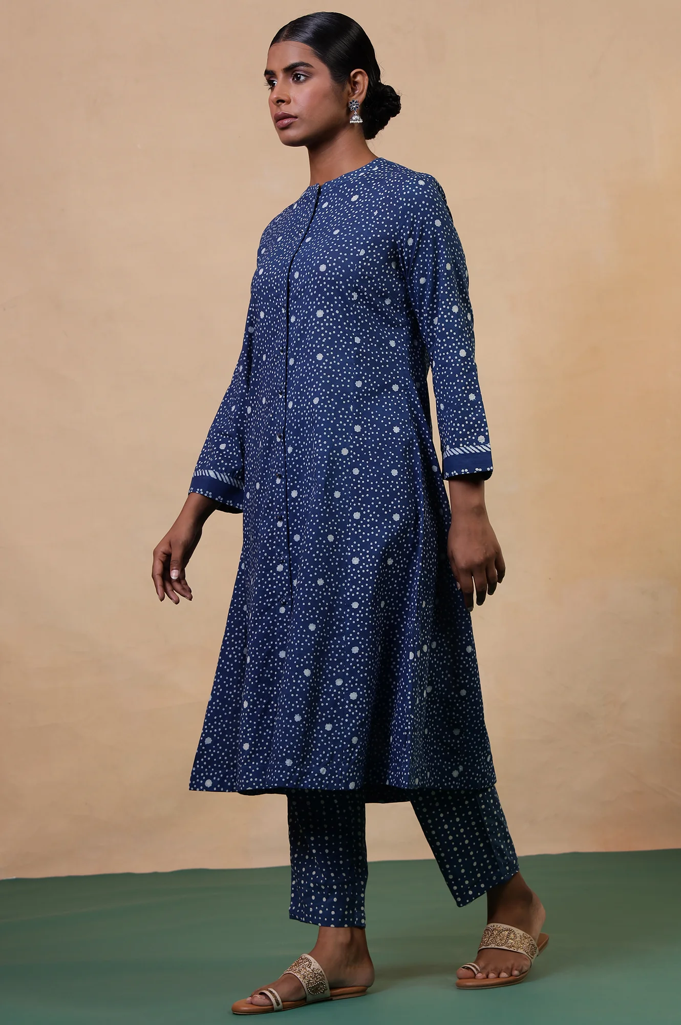 Folksong Indigo Polka Dot Hand Block Printed Cotton Straight Pyjamas - Image 6