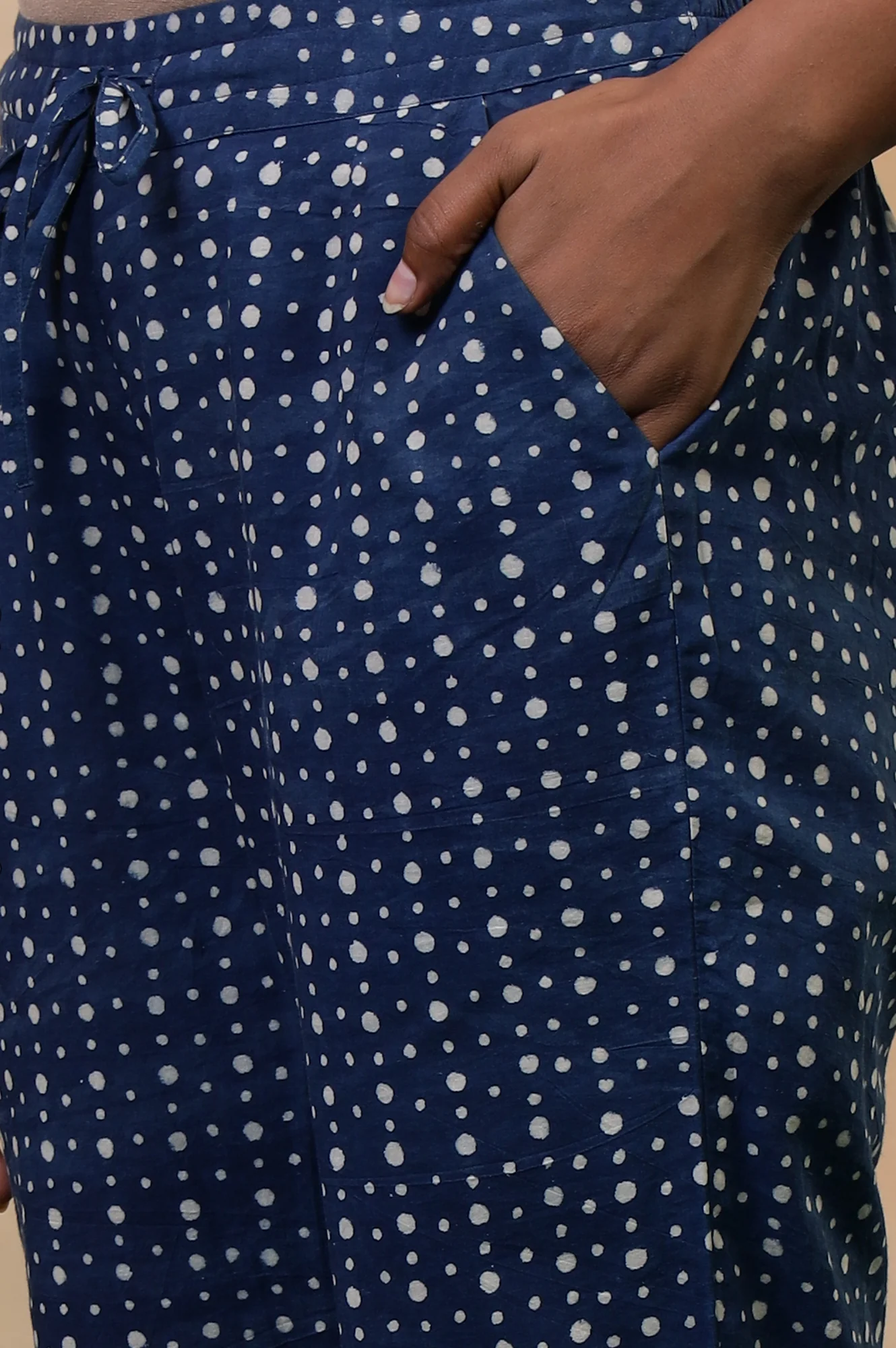 Folksong Indigo Polka Dot Hand Block Printed Cotton Straight Pyjamas - Image 8