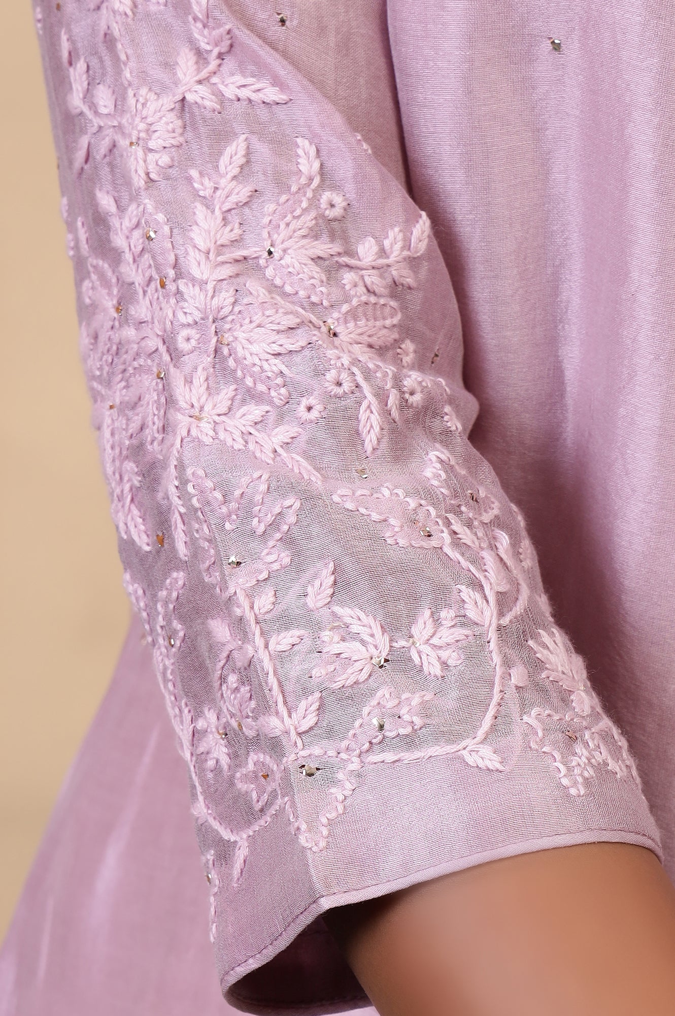 Folksong Lilac Cotton-Silk A-Line Embroidered Chikankari Regular Kurta - Image 9