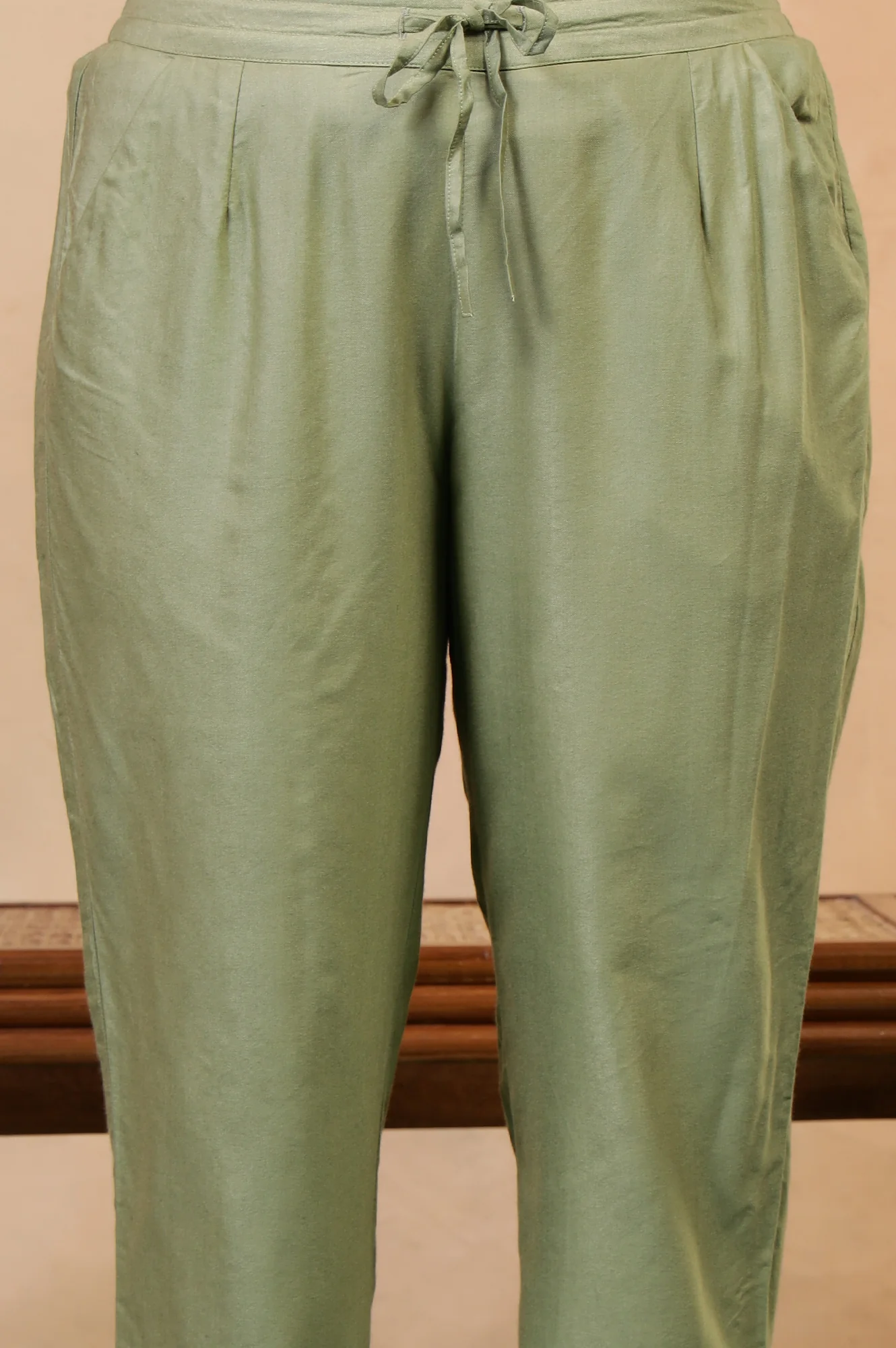 Folksong Tea Green Solid Mirror Work Viscose Blend Straight Pyjamas - Image 6