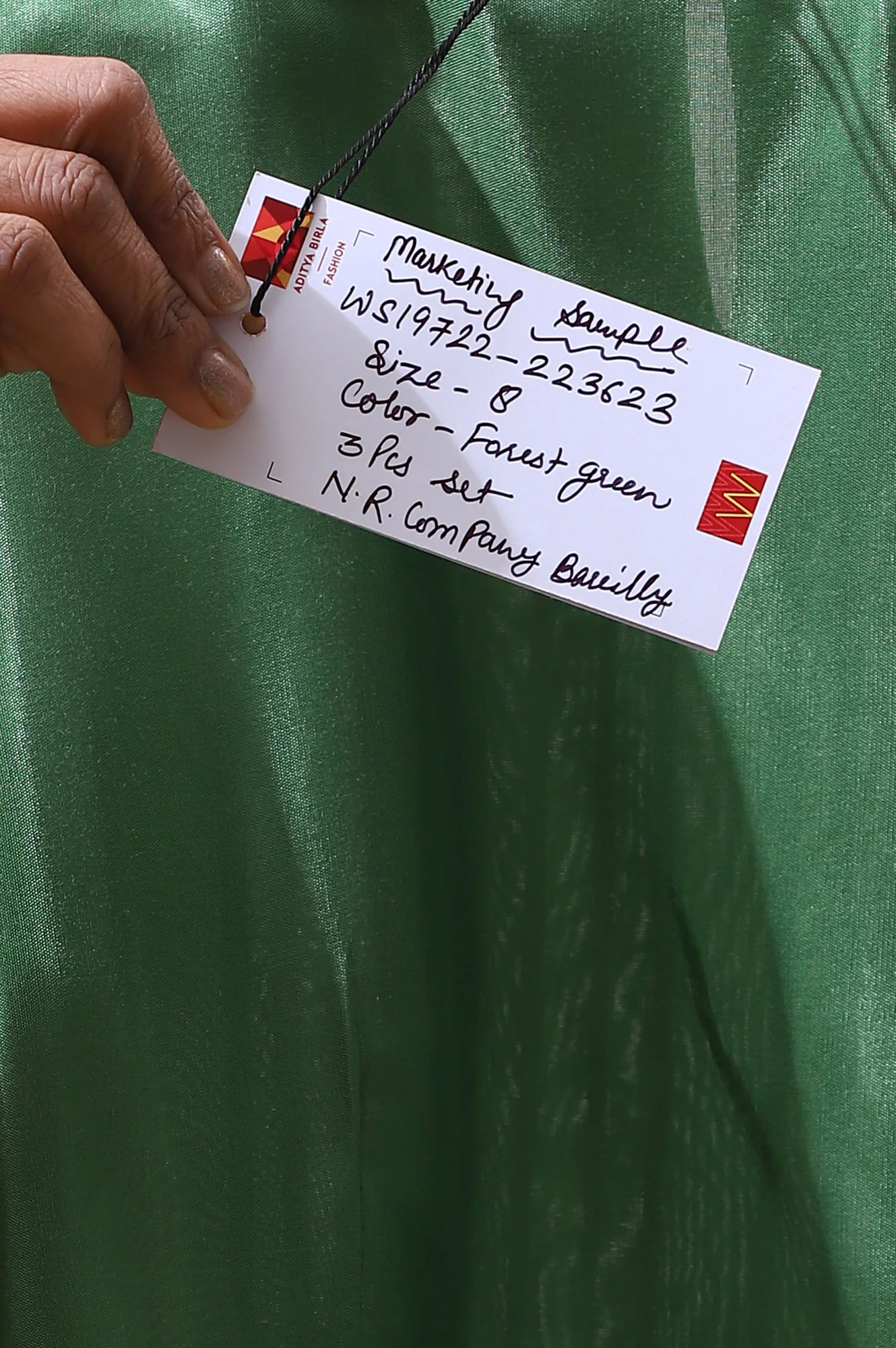 Forest Green Embroidered Shantung Kurta, Pants and Dupatta Set - Image 11