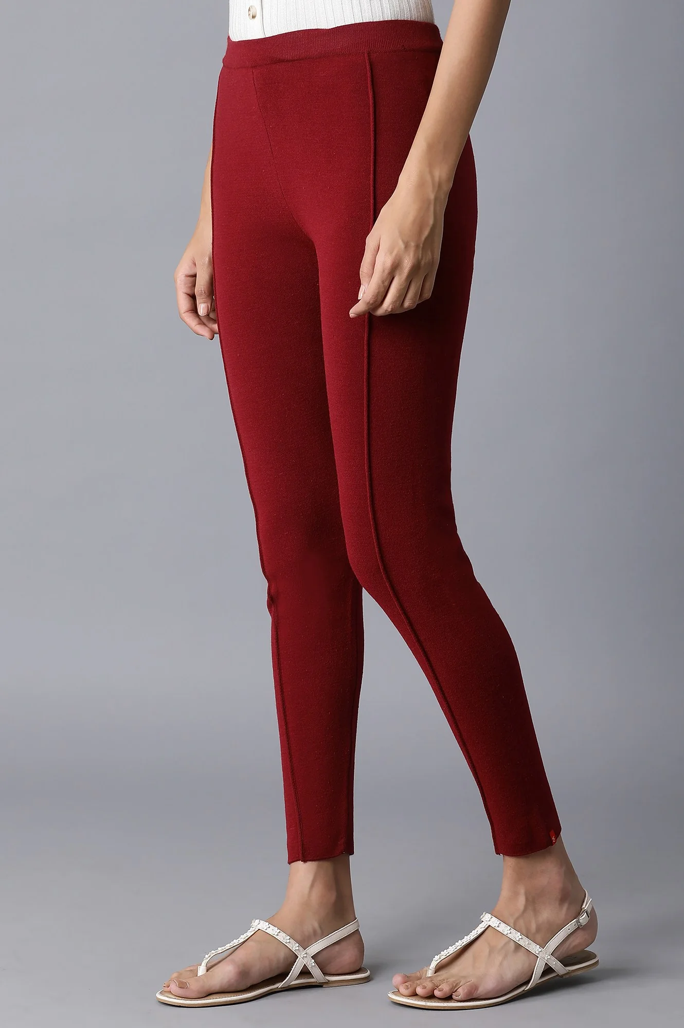 Garnet Red Pintuck Basic Leggings - Image 3