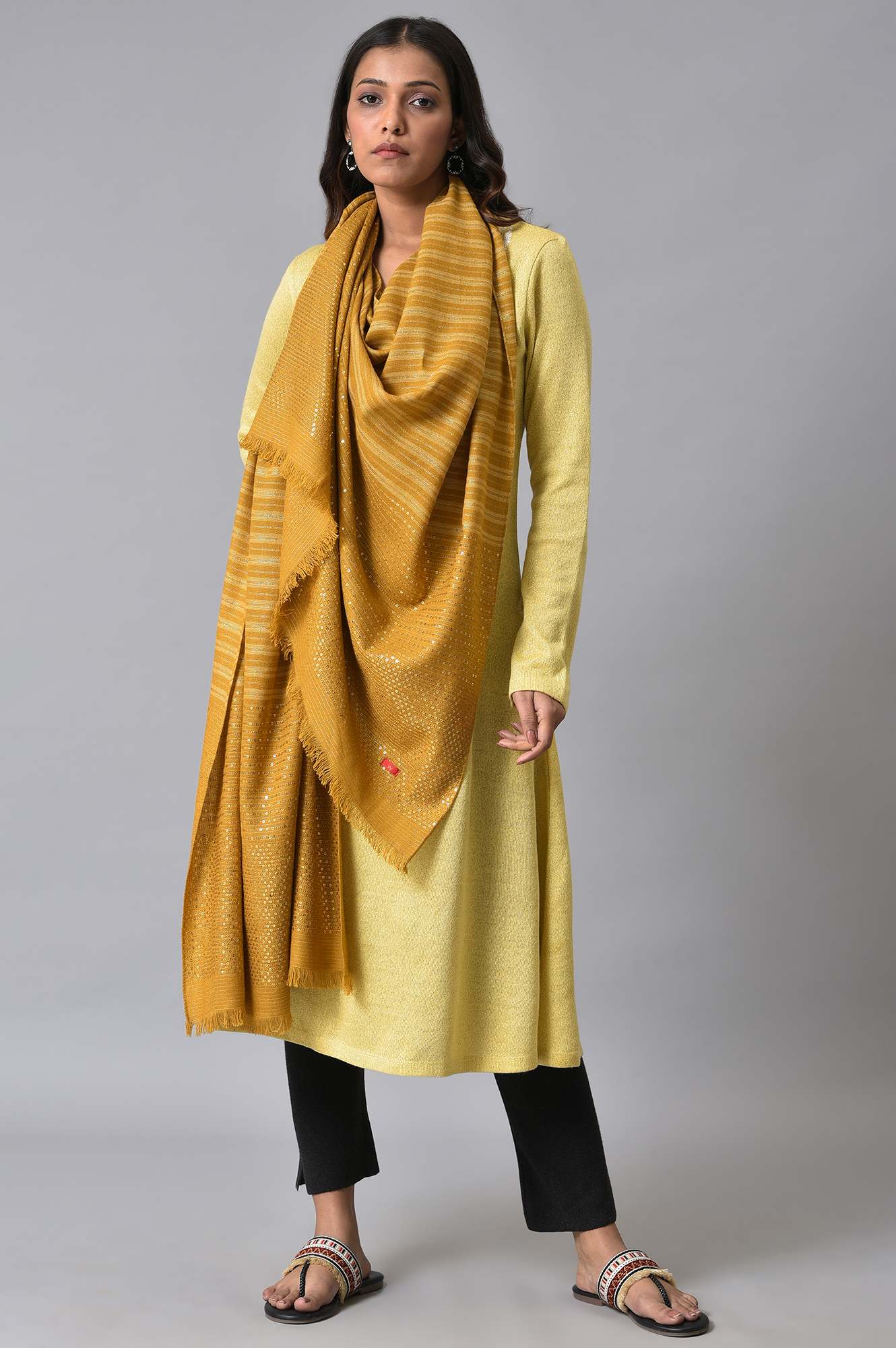 Gold Acrylic Winter Women Shawl - Image 2