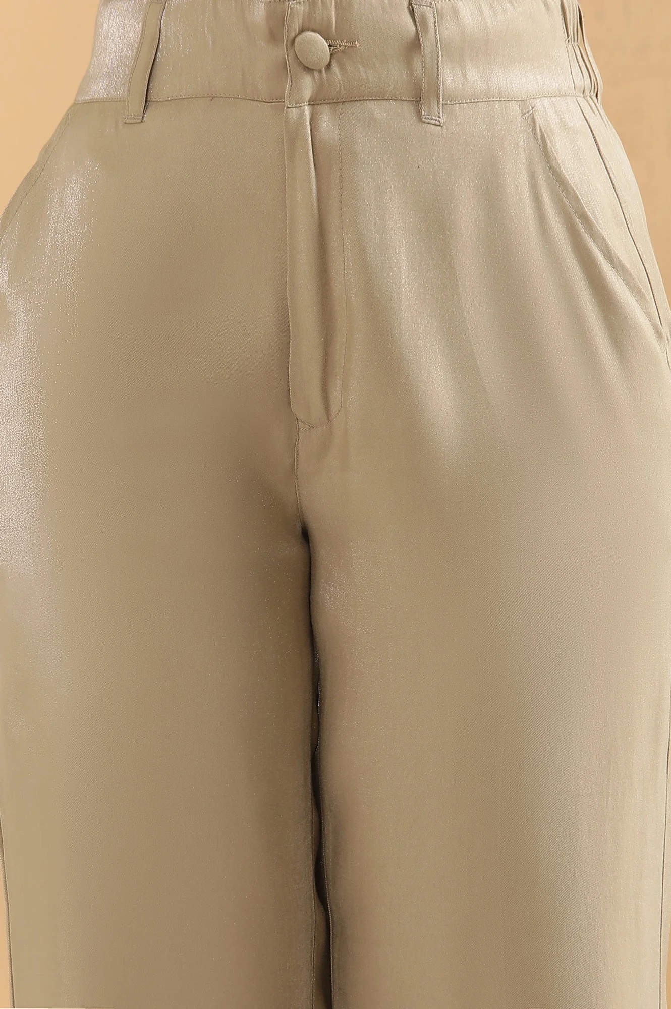 Gold Solid Straight Fit Woven Pants With Elasticated Back - Image 6