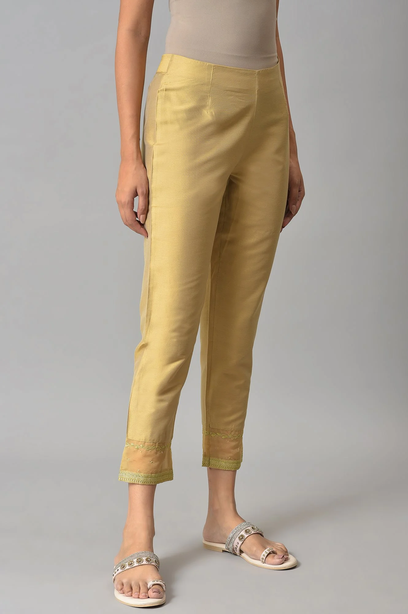 Gold Embroidered Light Festive Slim Pants - Image 4