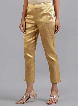 Gold Jacquard Slim Pants - Image 3