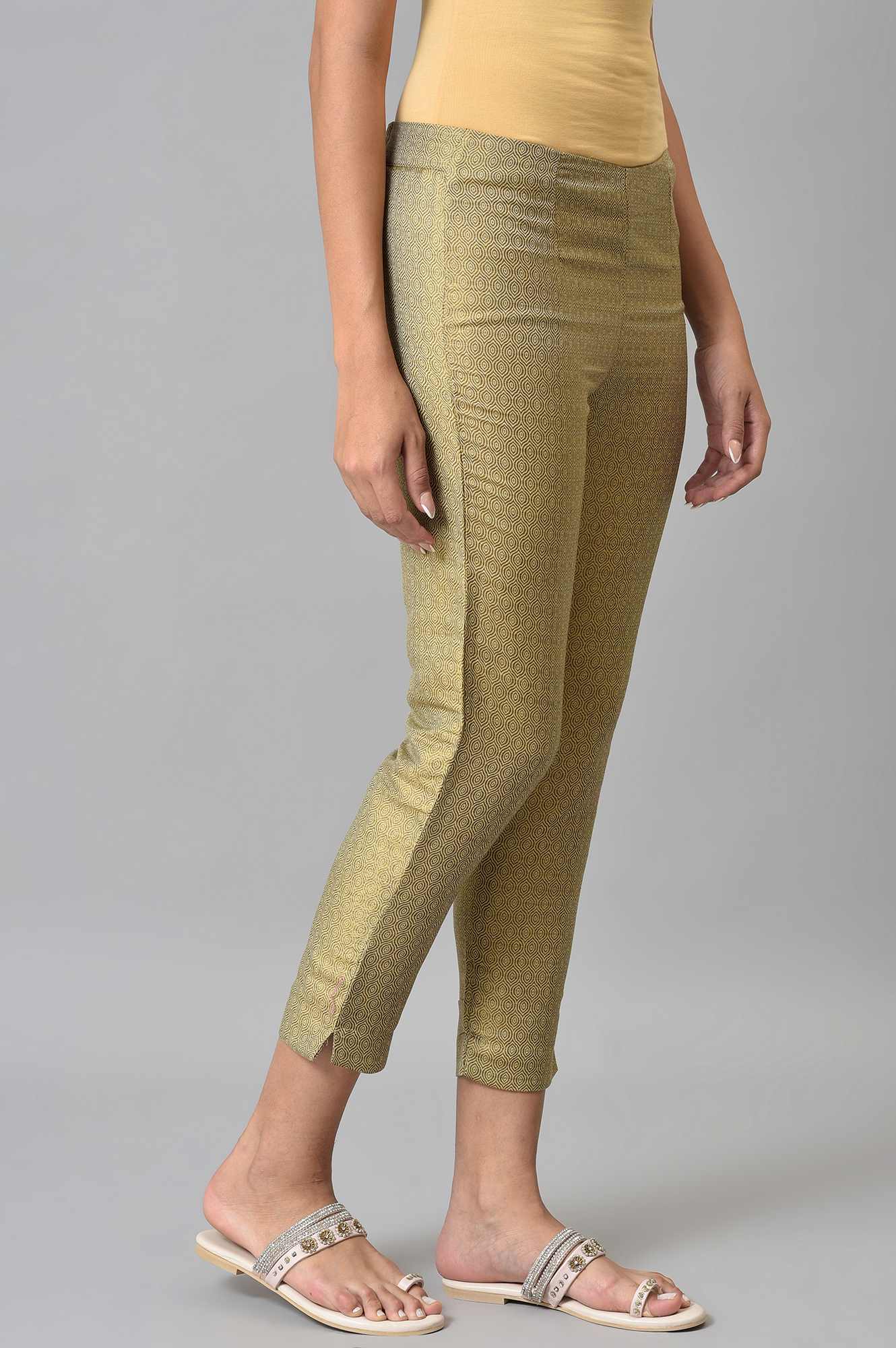 Gold Jacquard Slim Pants - Image 4