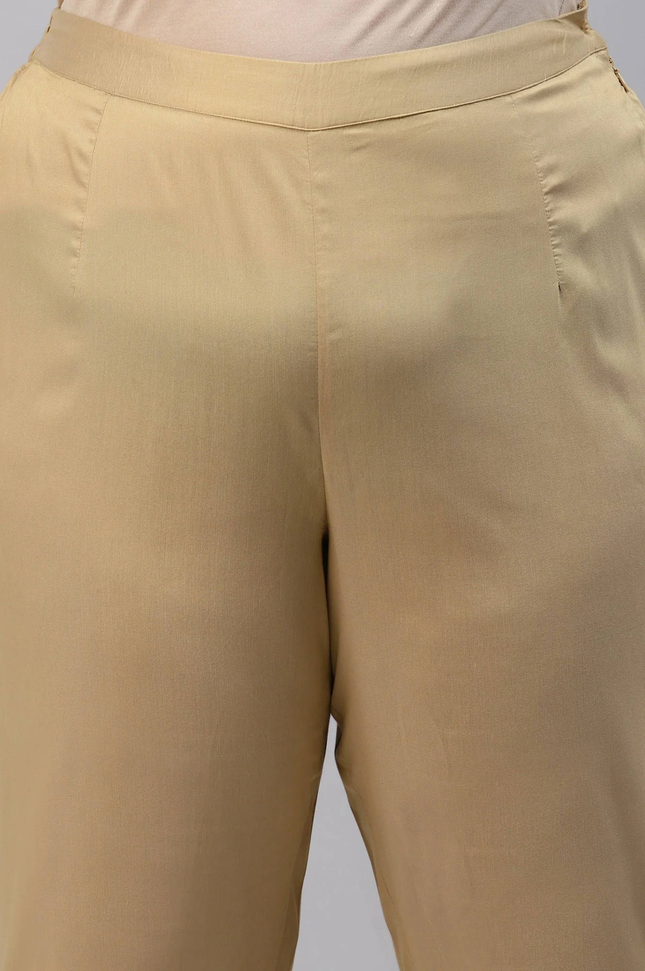Gold Solid Light Festive Plus Size Slim Pants - Image 6
