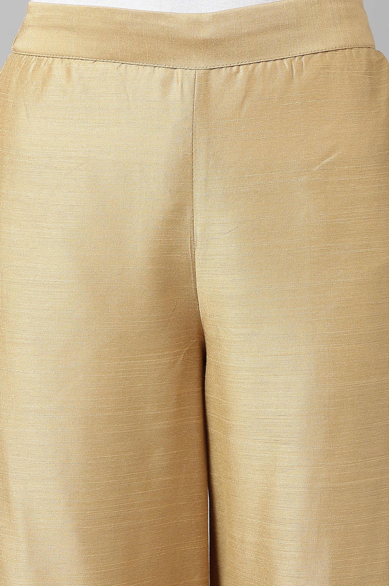 Gold Solid Plain Straight Woven Parallel Pant - Image 8