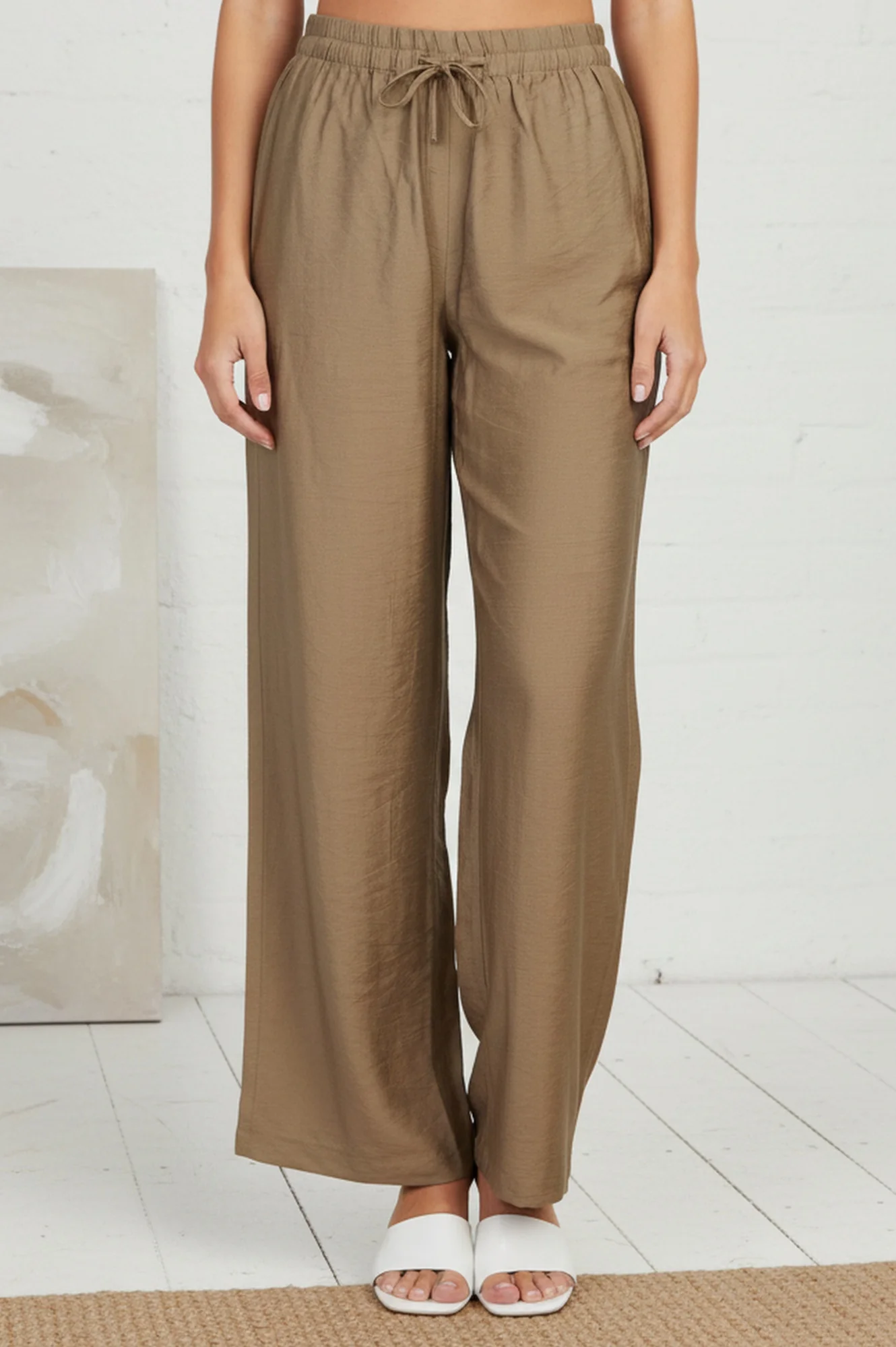 Gold Solid Rayon Relaxed Fit Flared Pants