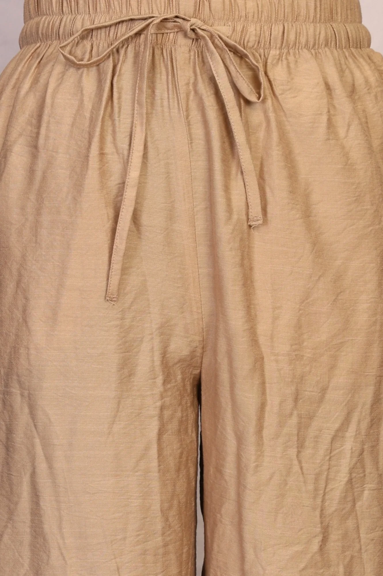 Gold Solid Rayon Relaxed Fit Mid Rise Flared Pants - Image 2