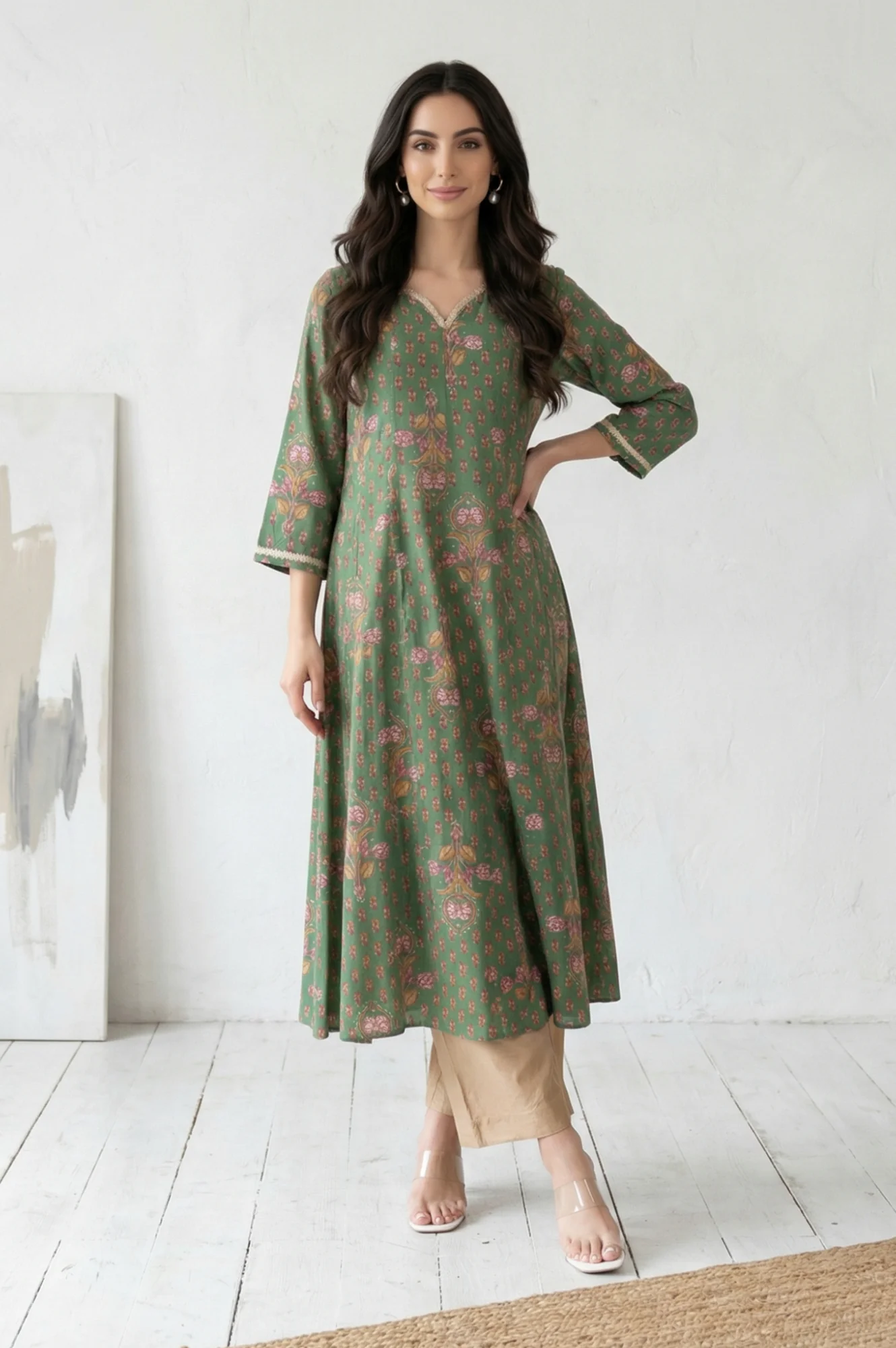 Gold Solid Rayon Relaxed Fit Mid Rise Flared Pants - Image 6