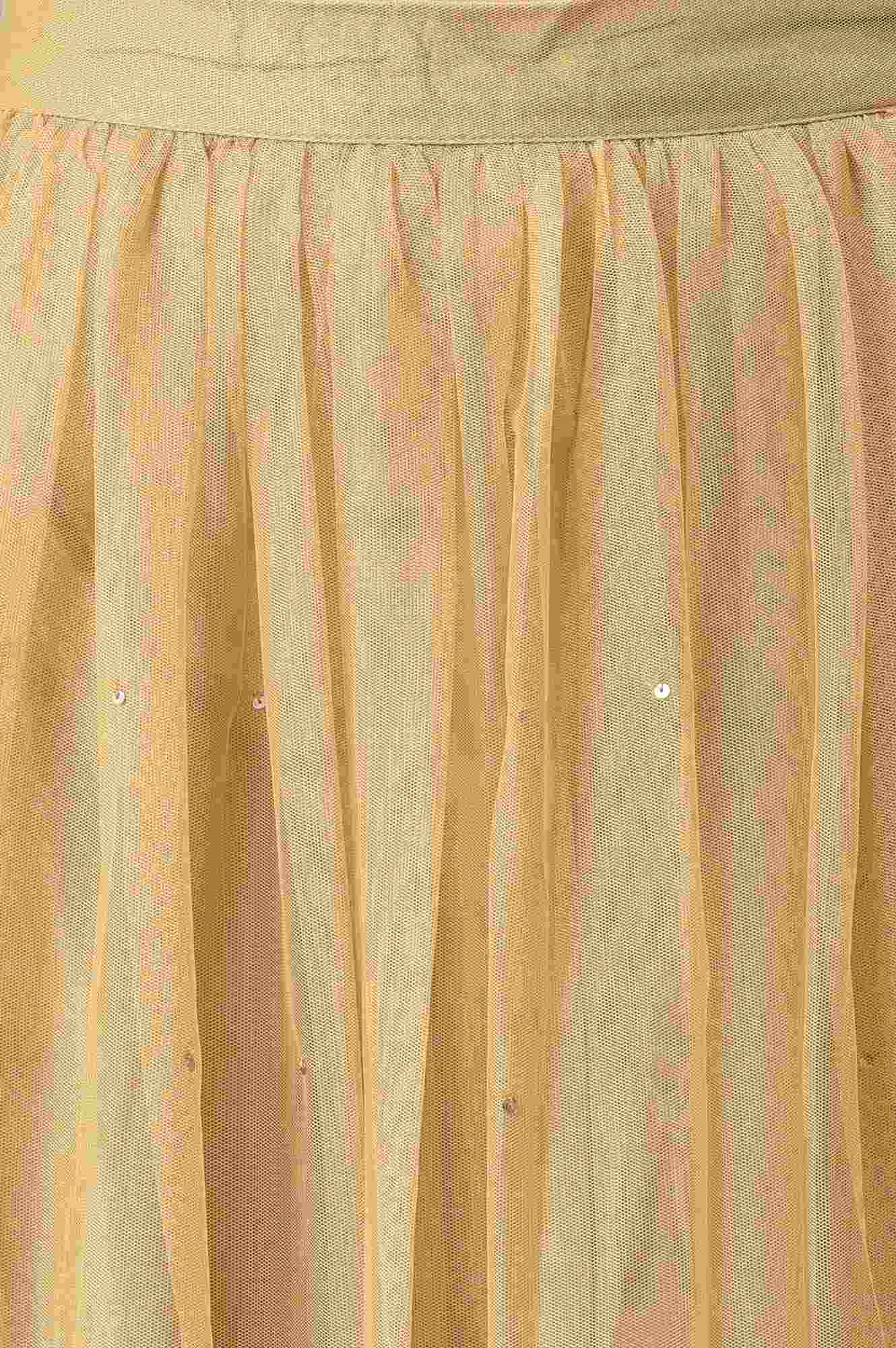 Gold Solid Sequined Flared Mesh Skirt - Image 6