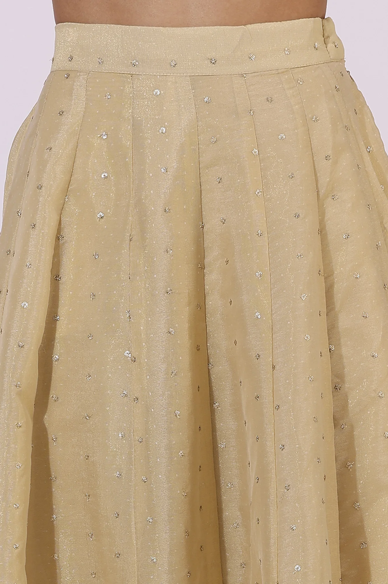 Gold Solid Sequins Flared Woven Skirt - Image 6