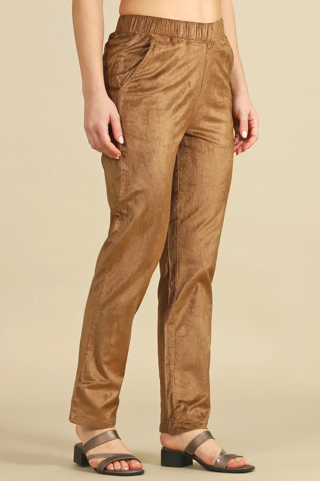 Gold Solid Straight Fit Cotton Pants - Image 6