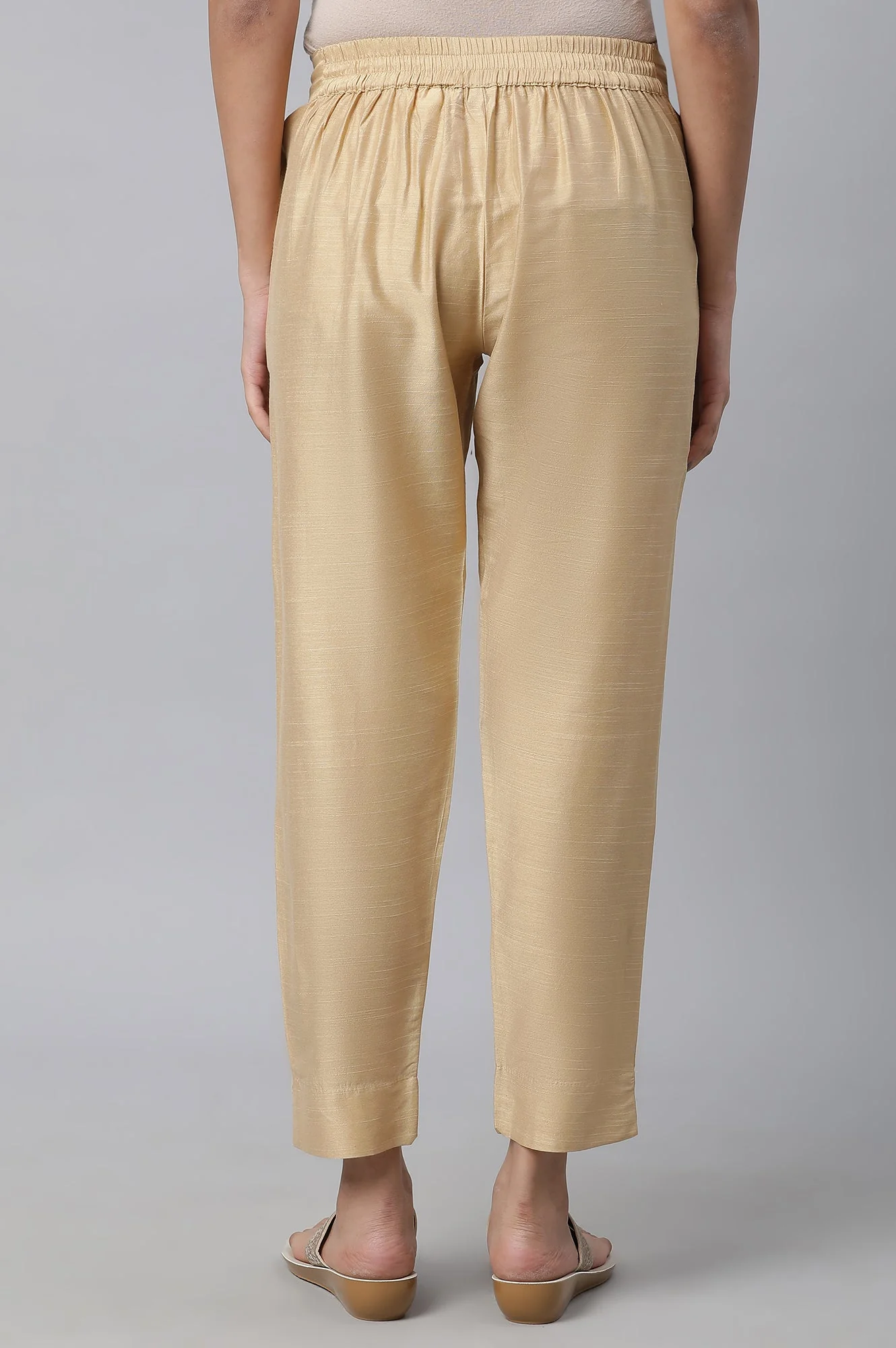 Gold Solid Straight Fit Trousers With Elasticated Waist - Image 4
