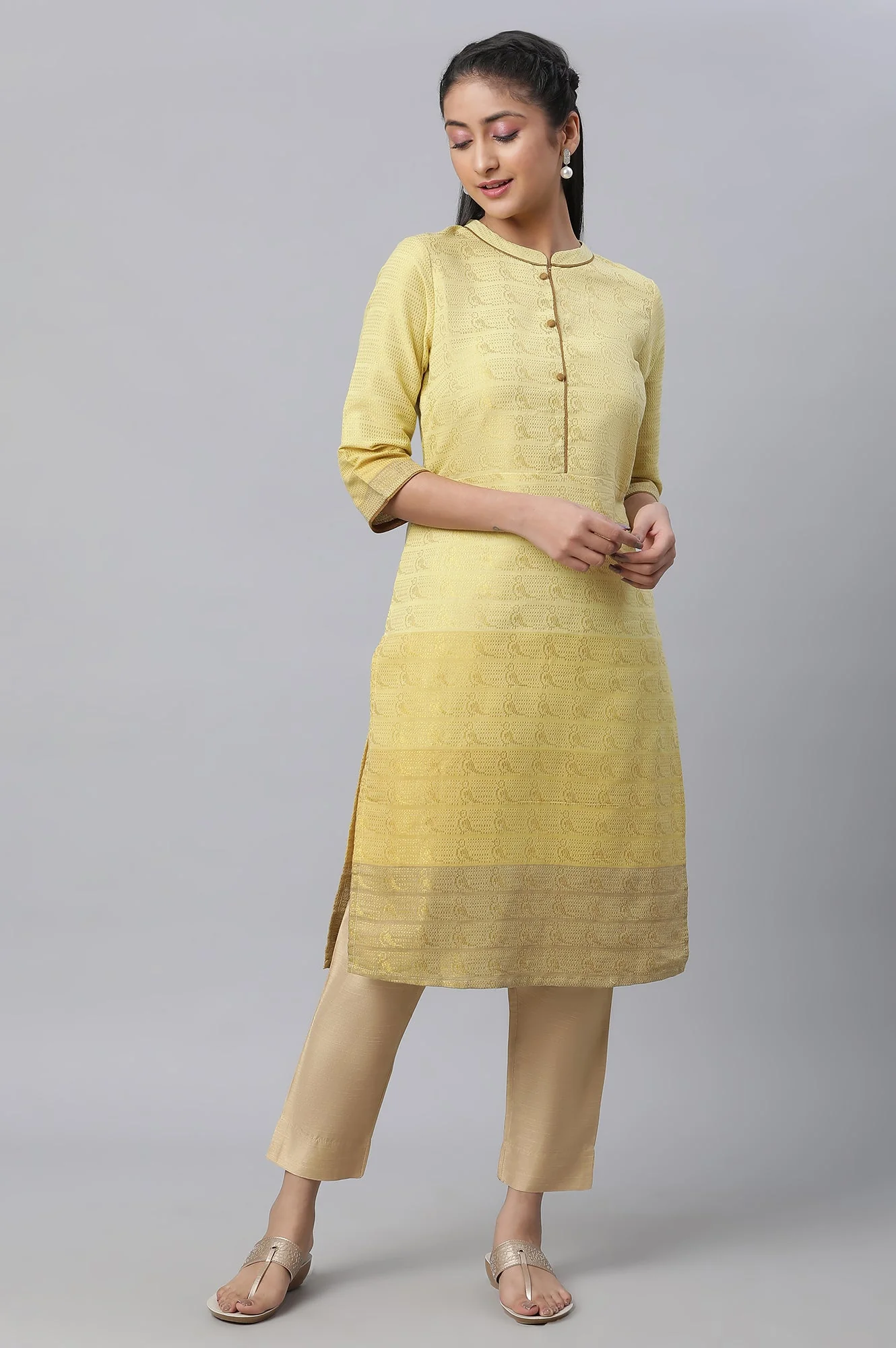 Gold Solid Straight Fit Trousers With Elasticated Waist - Image 5