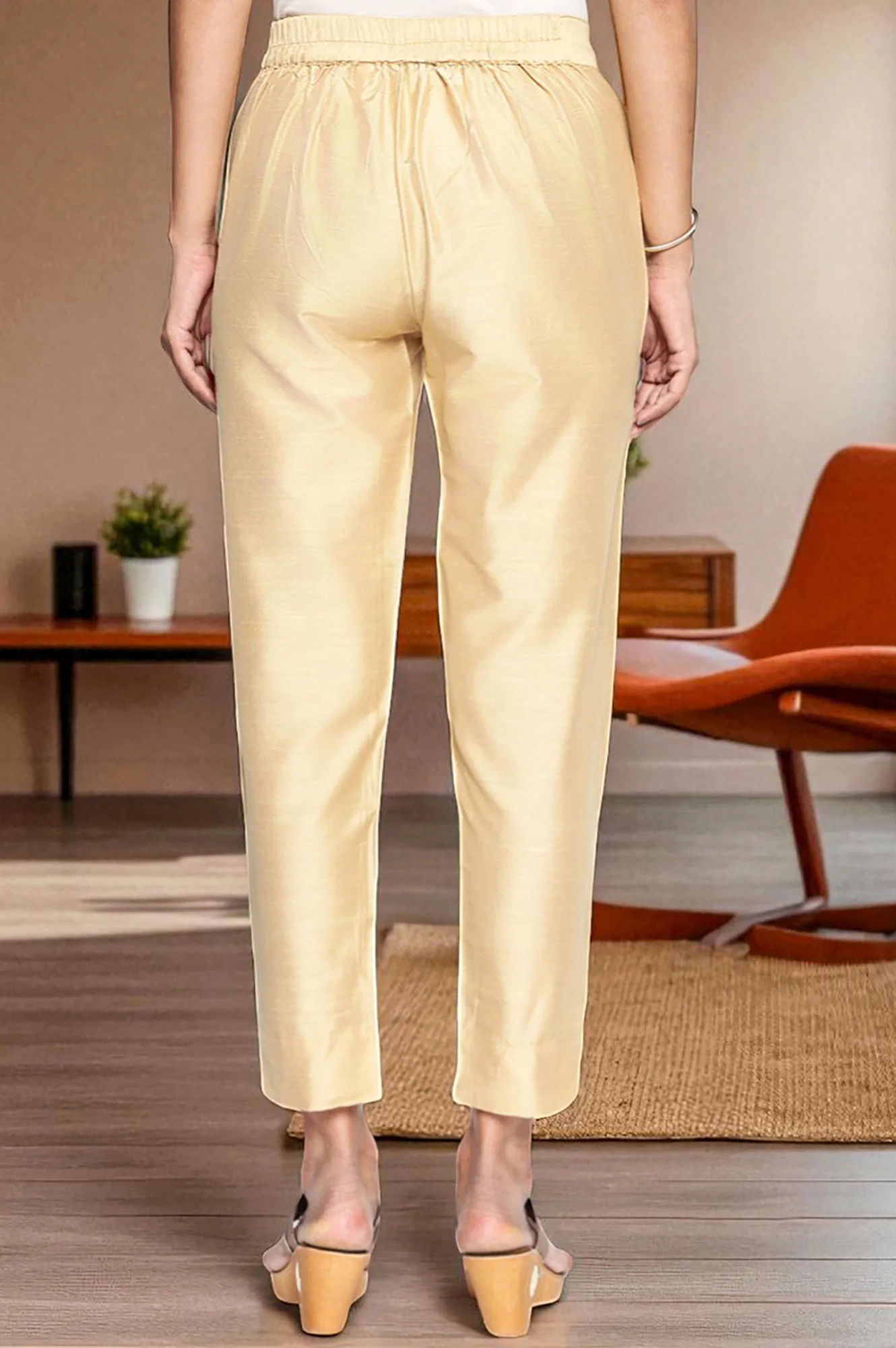 Gold Yarn Dyed Slim Fit Trousers - Image 4