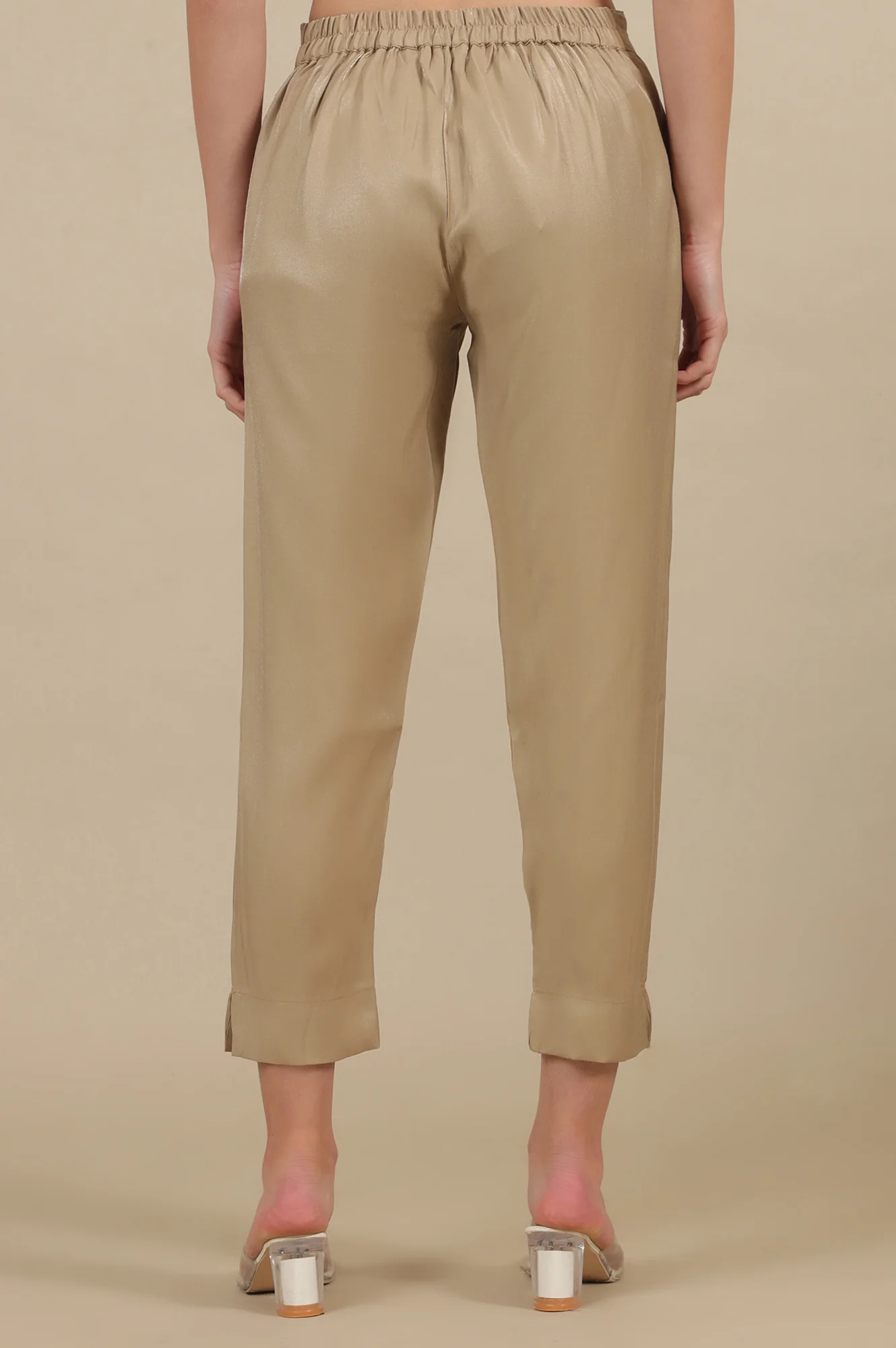 Gold Solid Straight Fit Trousers With Elasticated Waist - Image 3