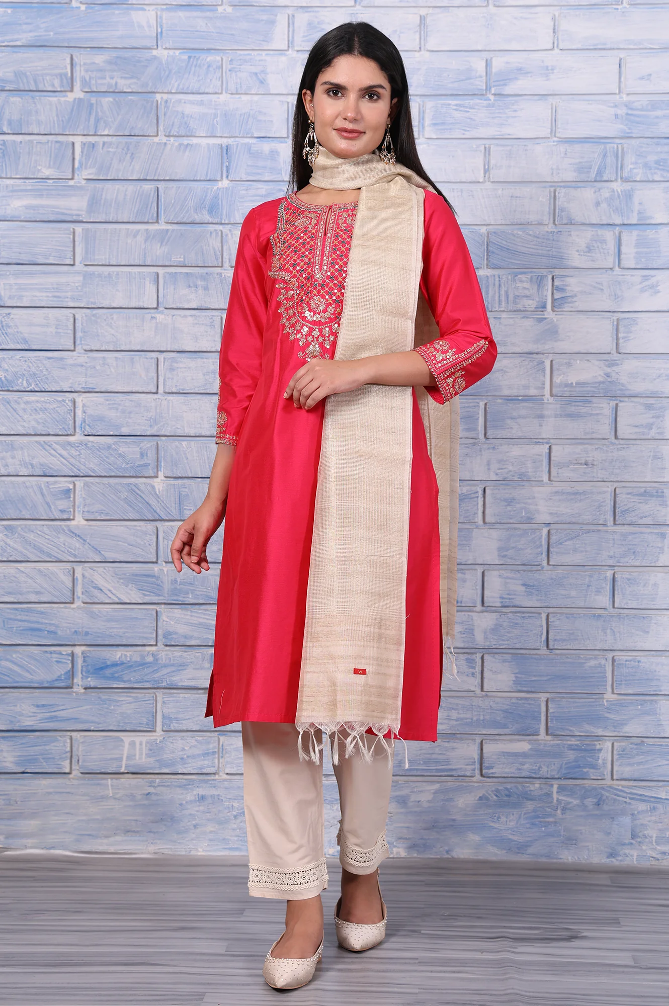 Golden Solid Tissue Checks Dupatta - Image 4
