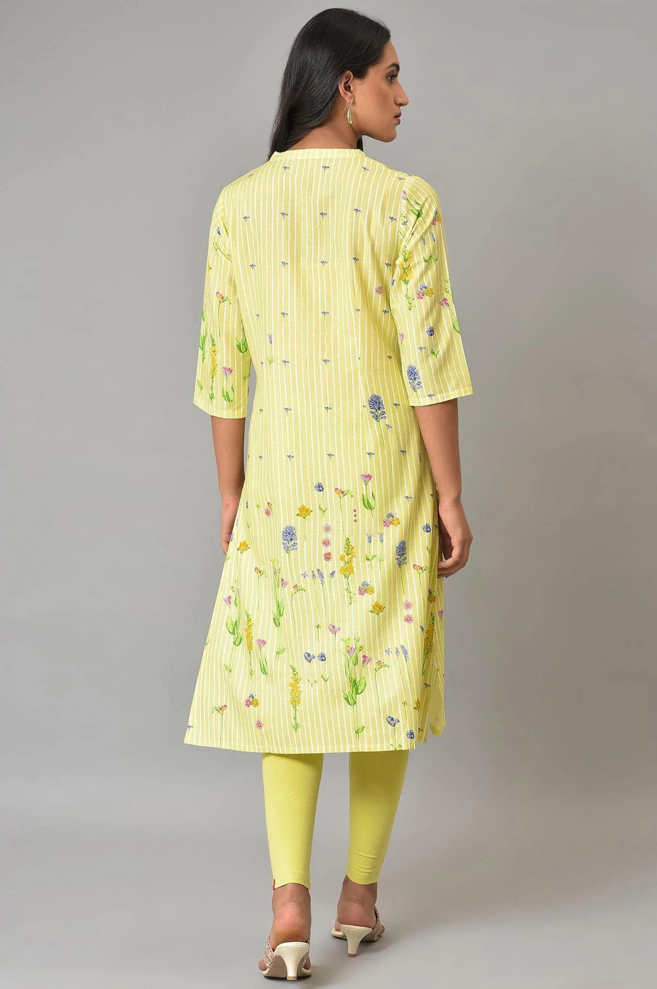 Green A-Line Floral Print kurta - Image 2