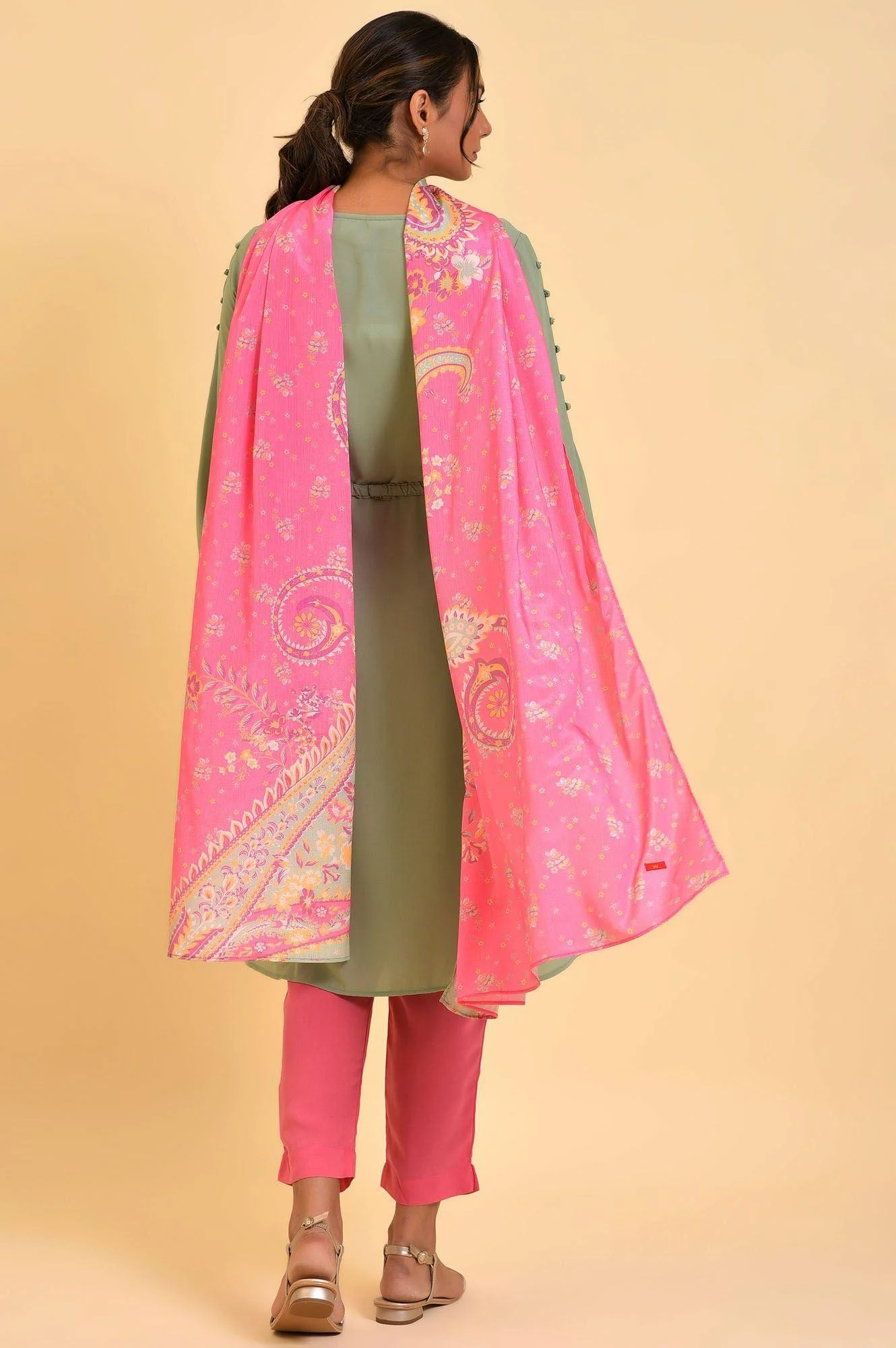 Green A-Line kurta, Slim Pants & Dupatta Set - Image 2