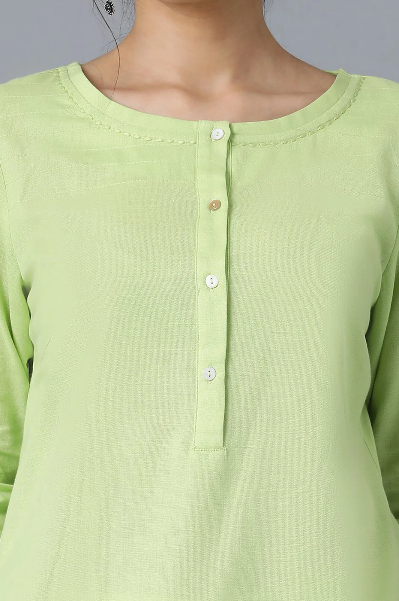 Green And Blue Solid Thread Work Straight Kurta Combo - Image 4