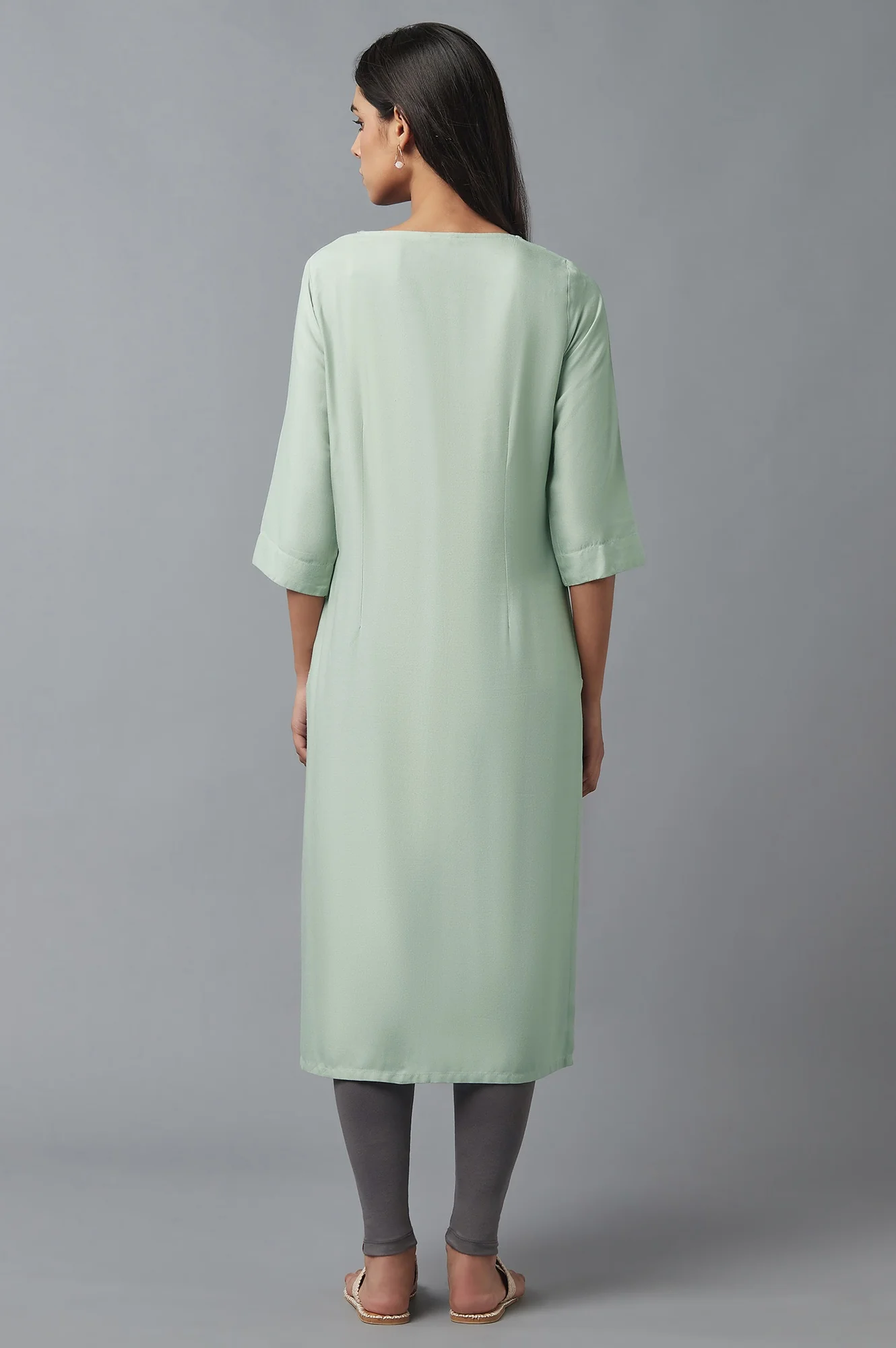 Green Button Down Printed kurta - Image 2