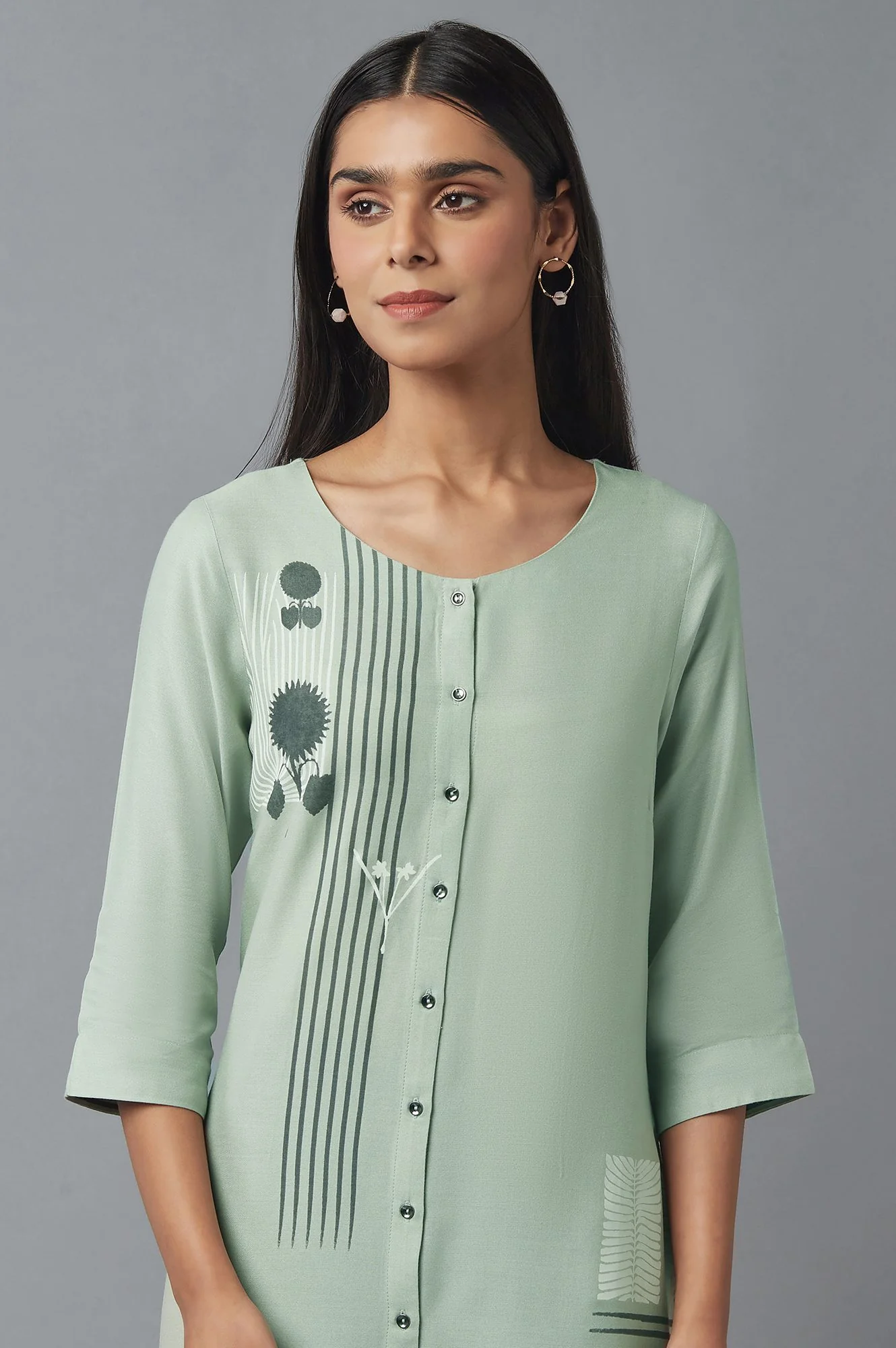 Green Button Down Printed kurta - Image 6
