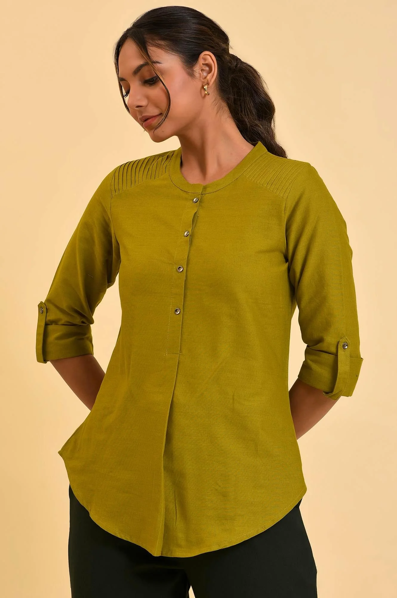 Green Cotton Flax Top