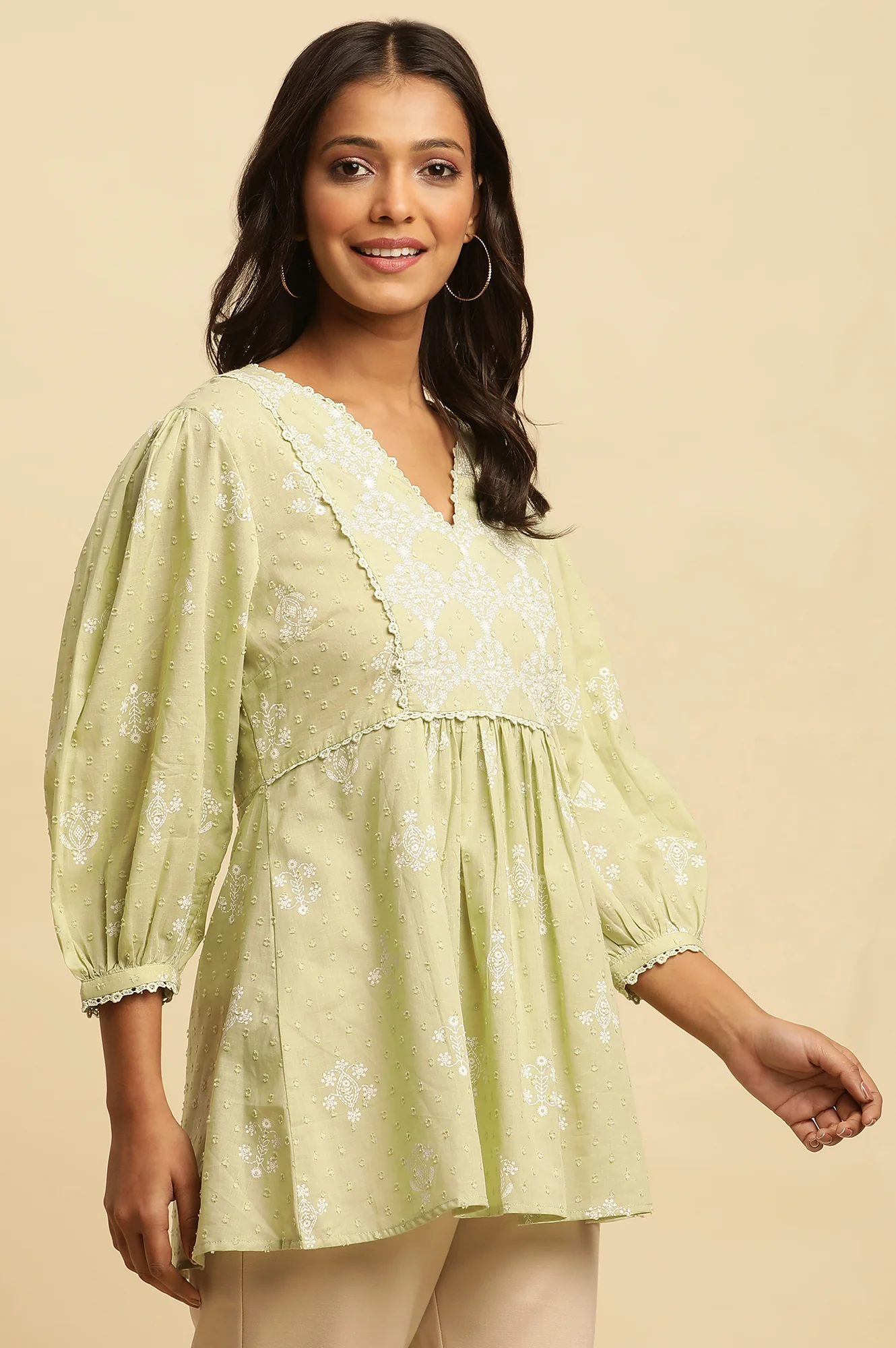 Green Cotton Printed Top - Image 4