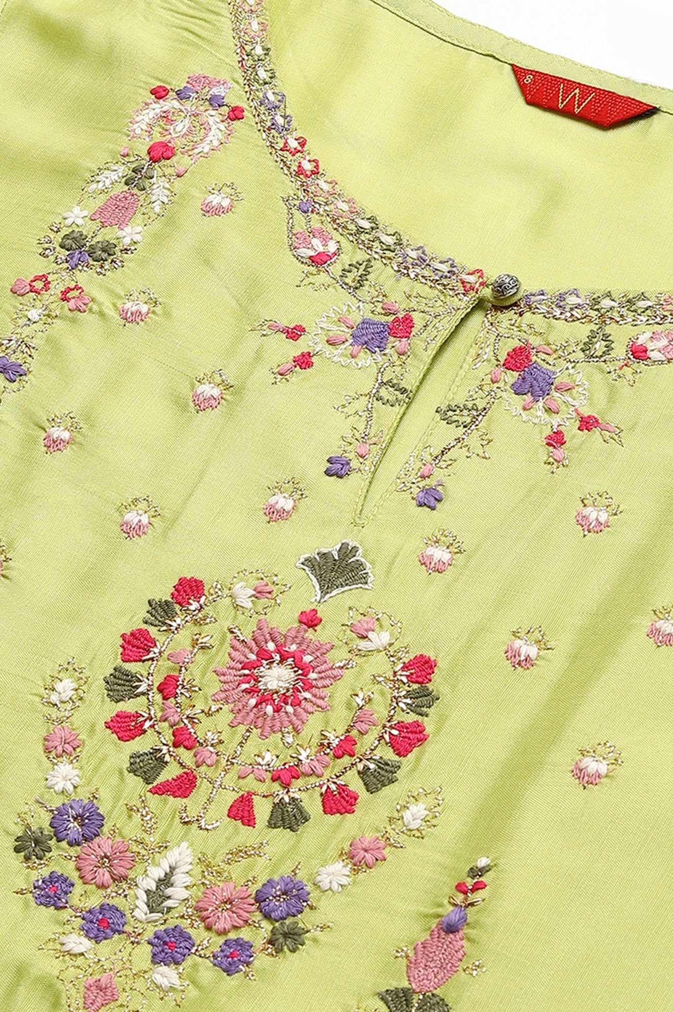Green Embroidered A-Line kurta - Image 7