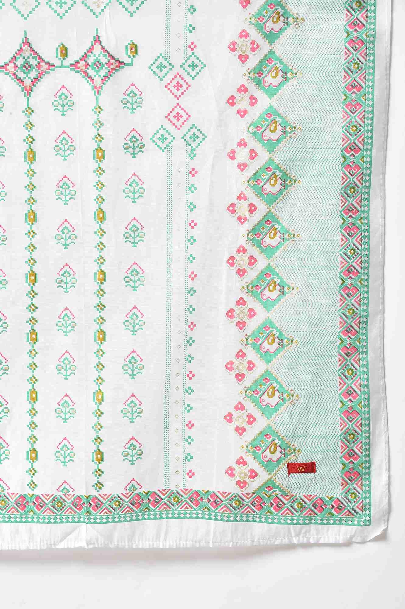 Green Embroidered kurta With Parallel Pants And Ecru Printed Dupatta - Image 9