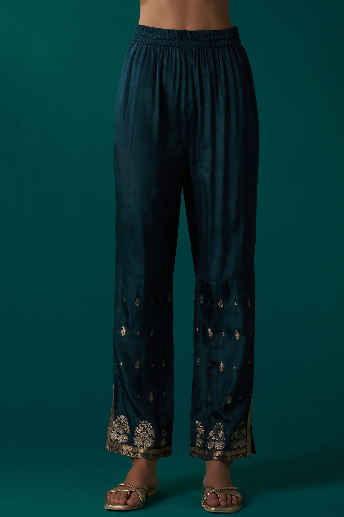 Teal Green Heavy Embroidered Sequined Anarkali Kurta with Straight Pant and Dupatta Set - Image 6