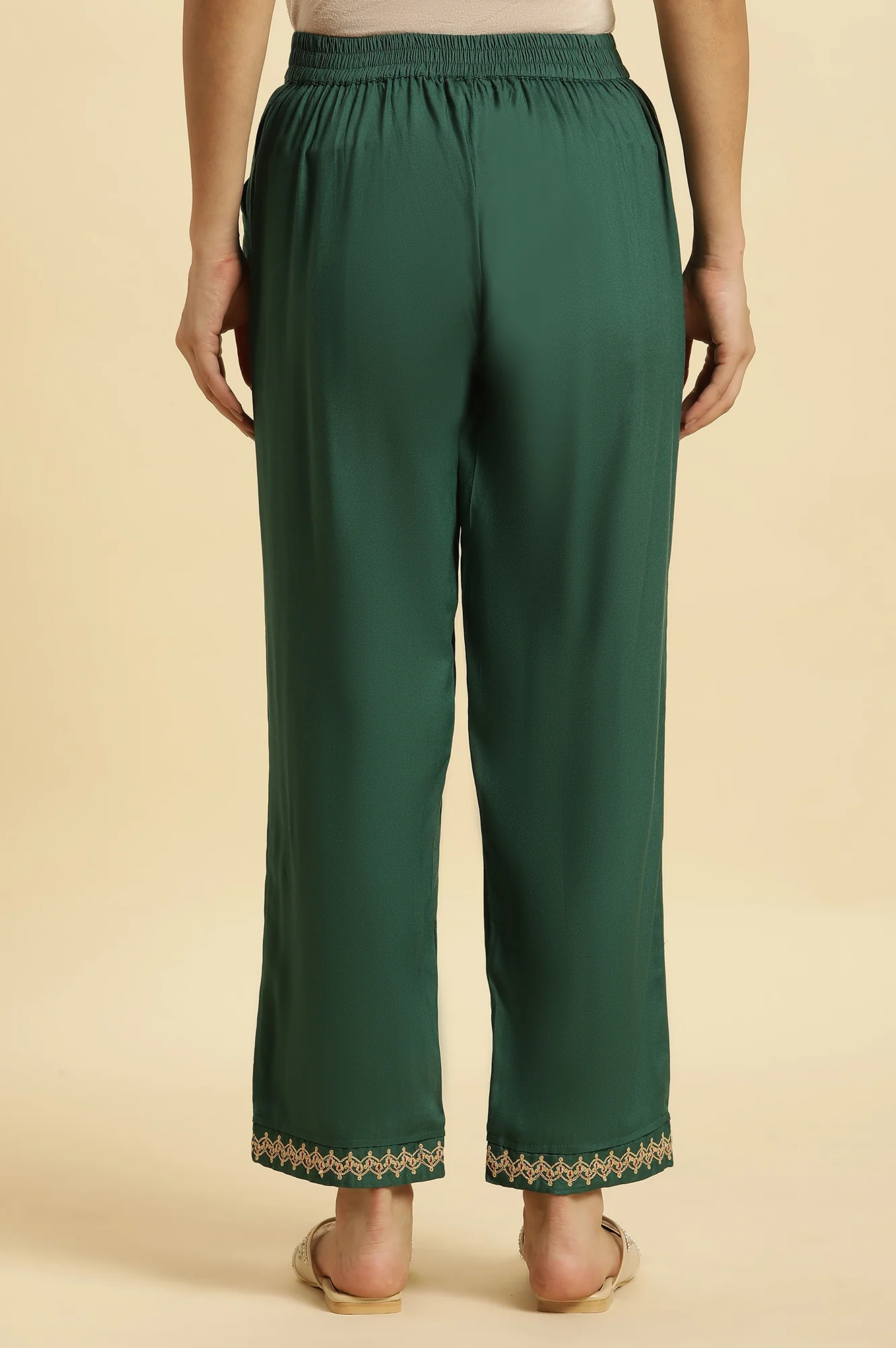 Green Embroidered Straight Pants - Image 4